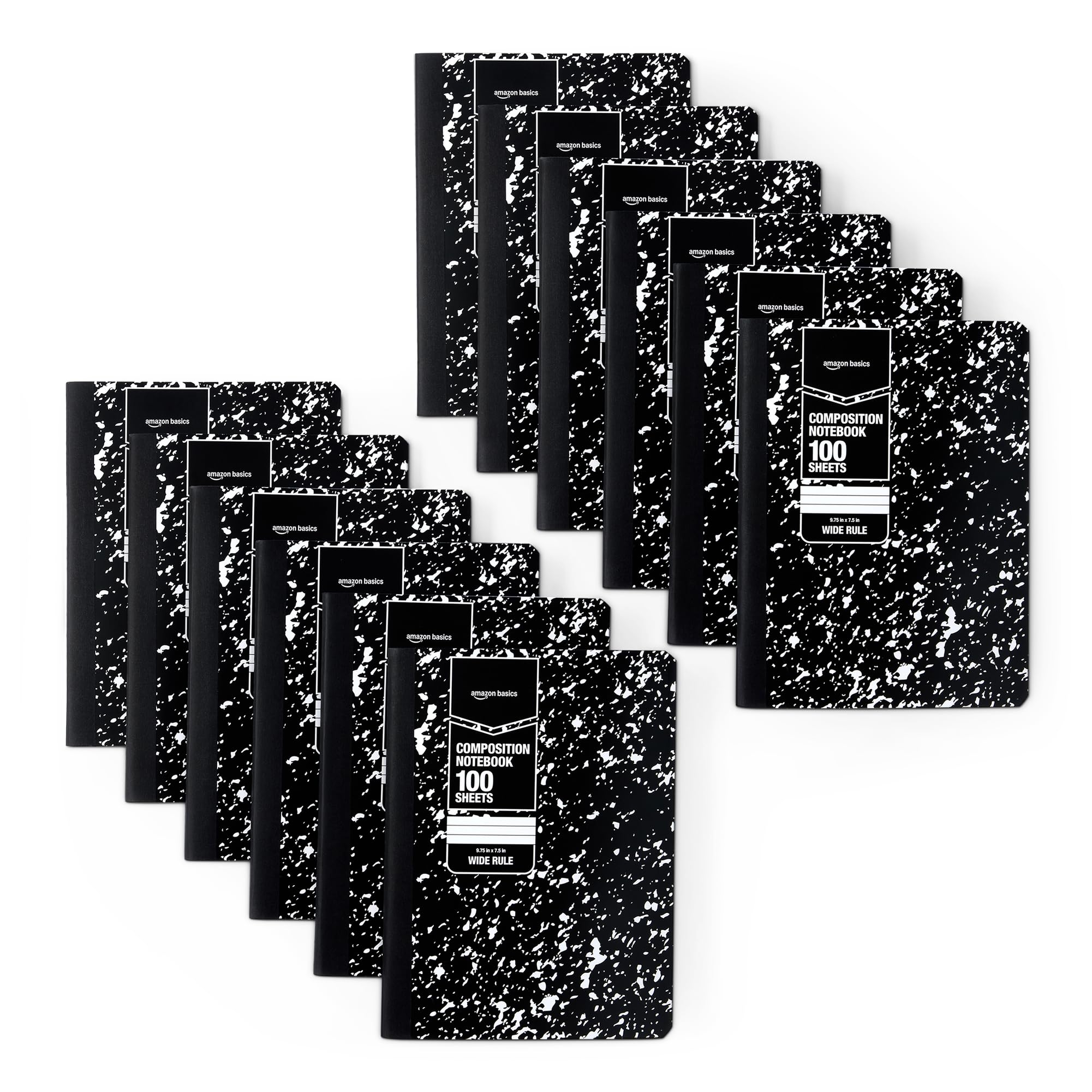 Photo 1 of ***Only 7 Notebooks*** Amazon Basics Composition Notebook, Wide Ruled, 100 Sheets, 9.75" x 7.5", Marble Black, 12-Pack