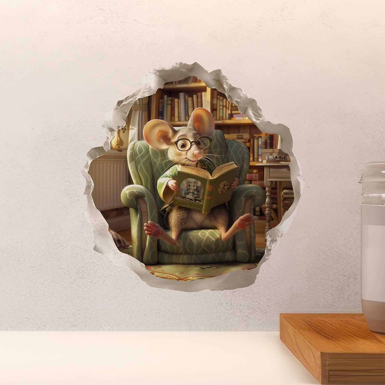 Reading Mouse - Mouse Hole Wall Sticker
