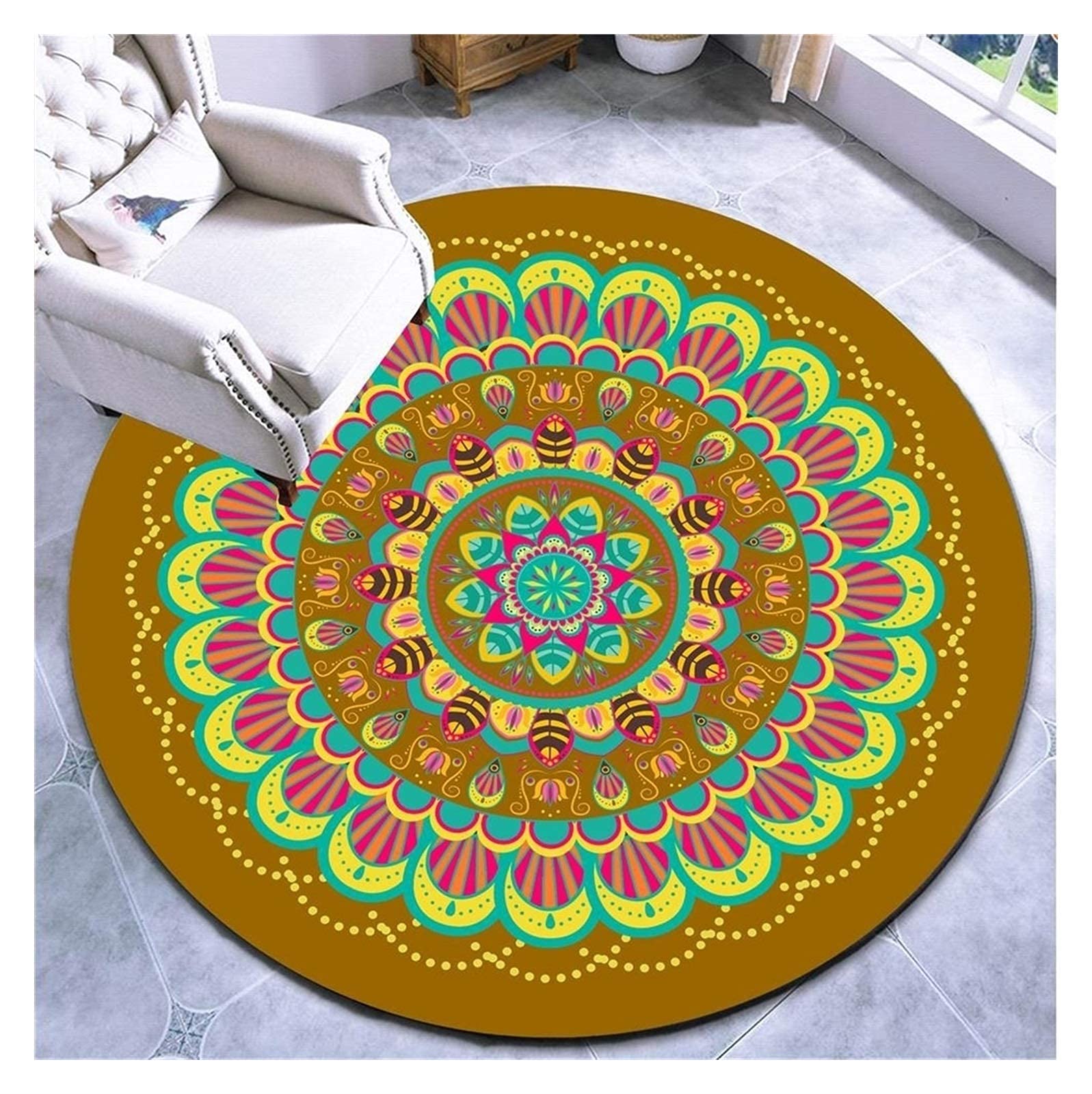 Tapis de salon rond lavable en machine pour intérieur chic