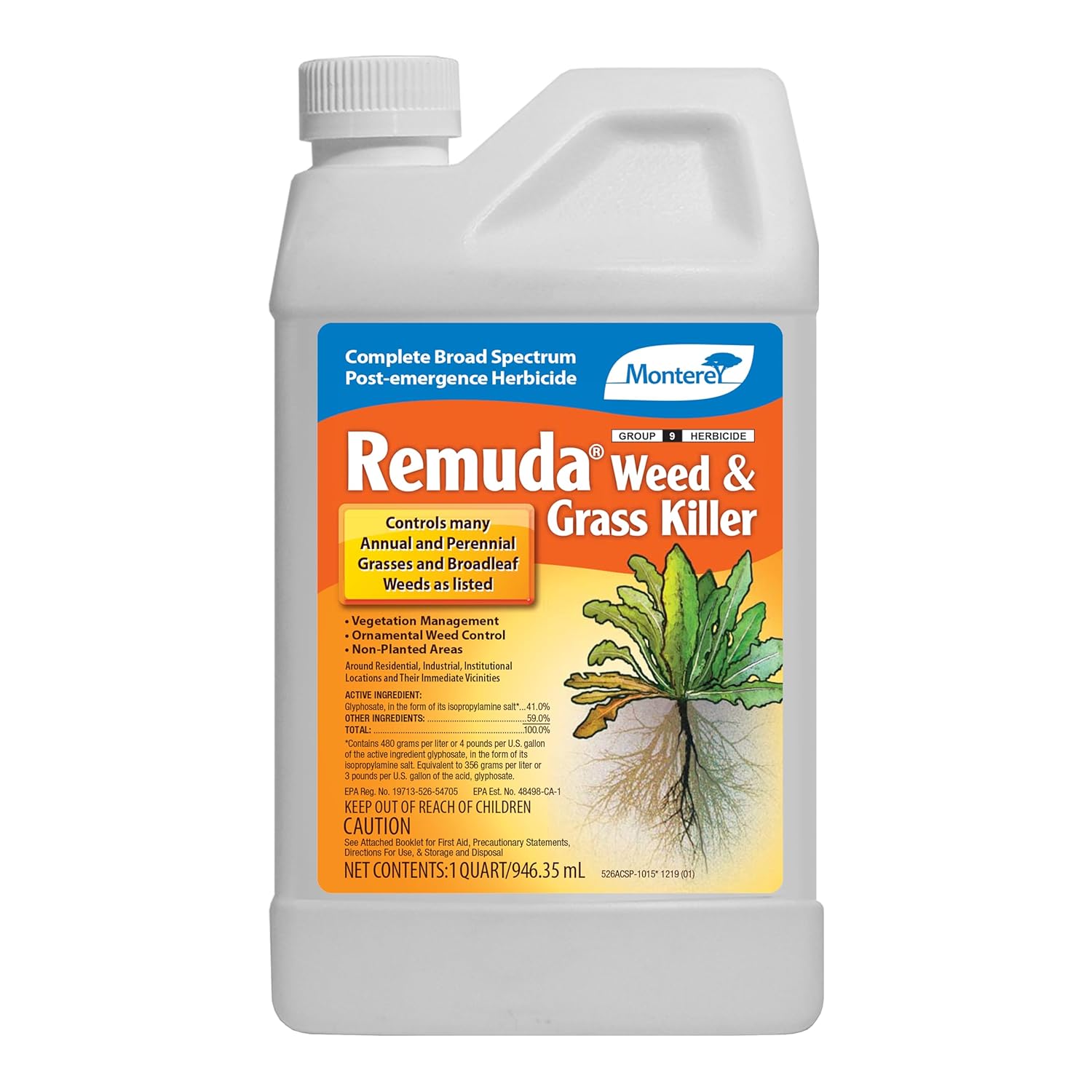 Monterey Remuda Grass and Weed Killer Bundled with Measuring Spoon - Broad Spectrum Non-Selective Post-Emergent Herbicide Concentrate for Vegetation Management and Ornamental Weed Control, 32oz