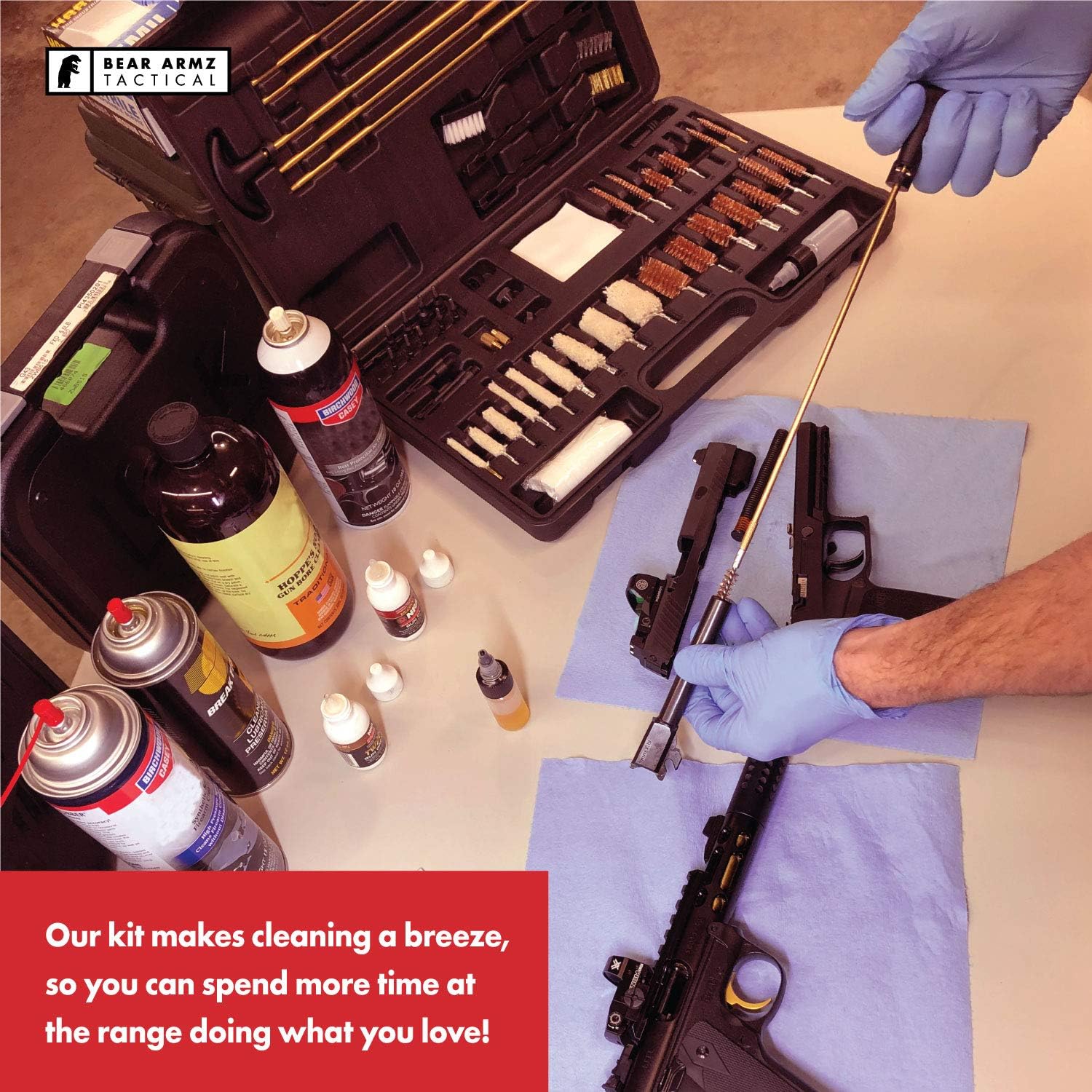 Universal Gun Cleaning Kit | American Company | Perfect for Shotguns, Rifles, Muzzle Loaders, Handguns and Pistols | Portable Case | Cleans Calibers .17- .50