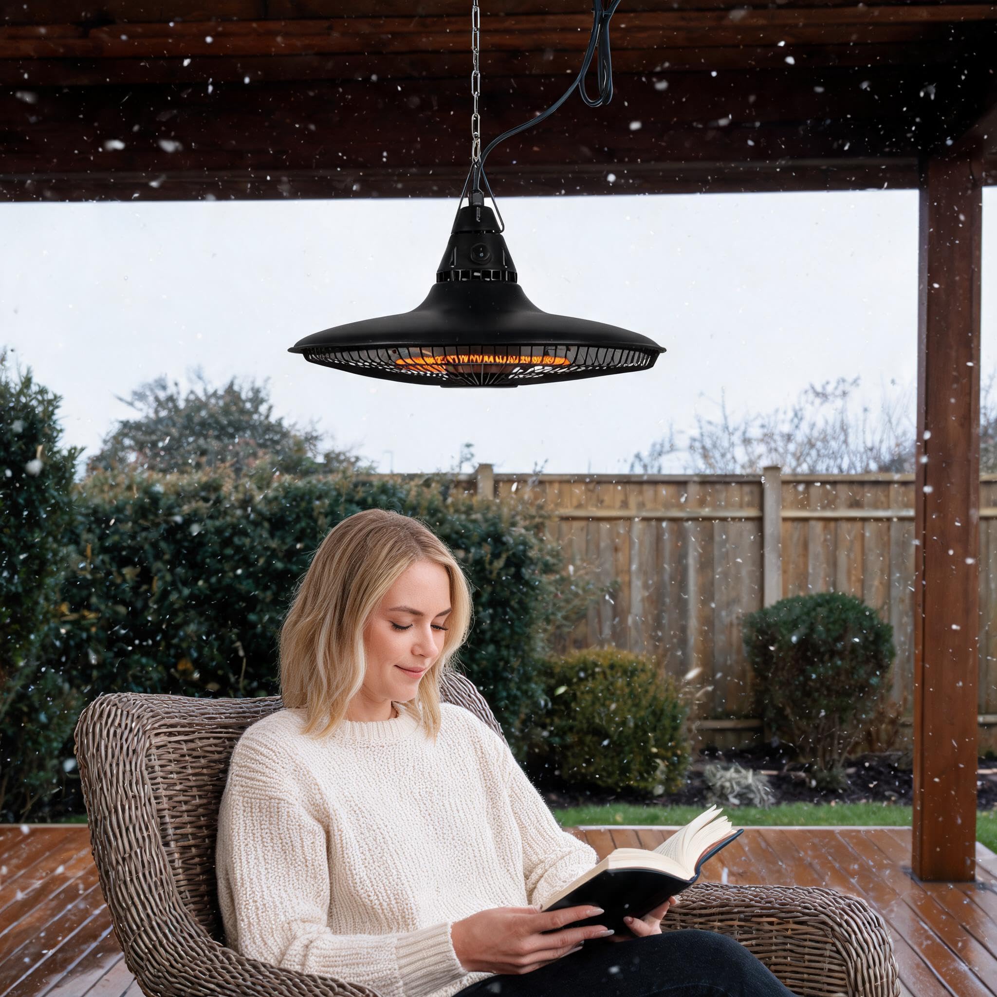 Chauffage terrasse suspendu 1500W, extérieur infrarouge noir aluminium