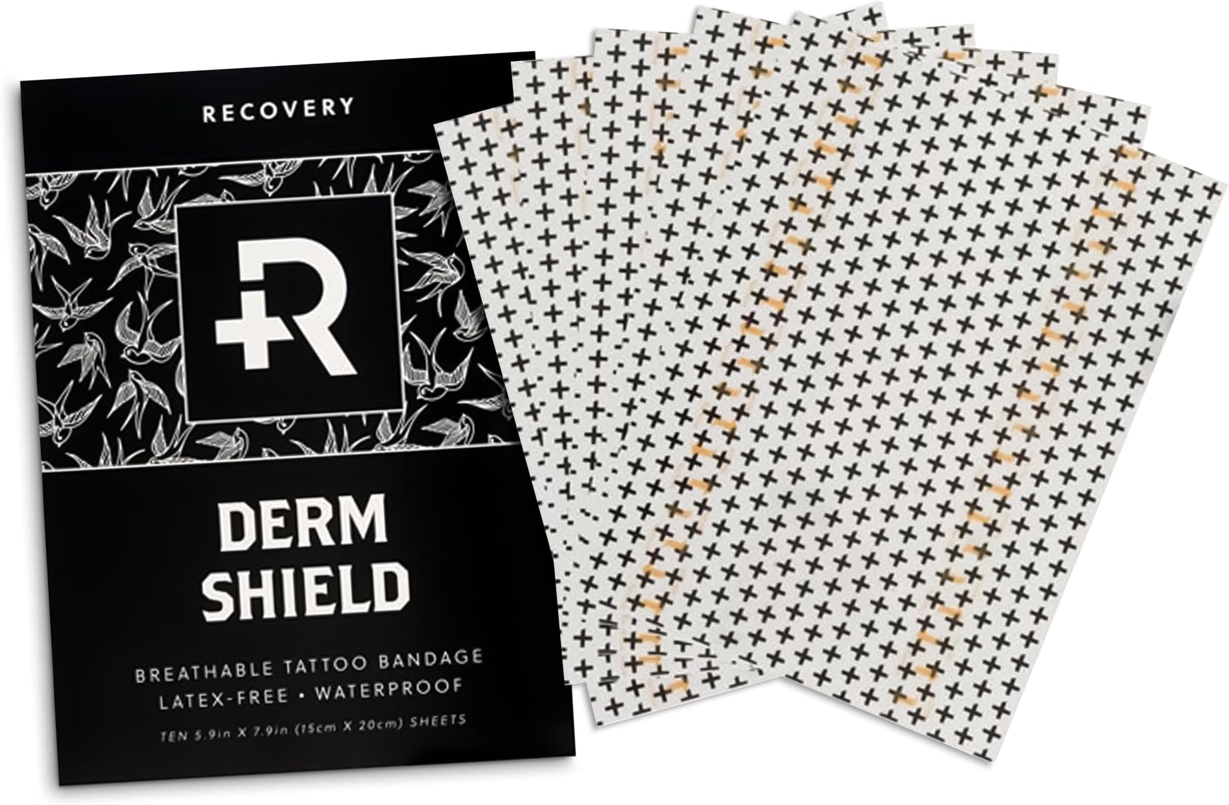 Recovery Derm Shield Tattoo Aftercare Bandage - Transparent, Waterproof Adhesive Bandages - 5.9 x 7.9 Inches, 10 Pack