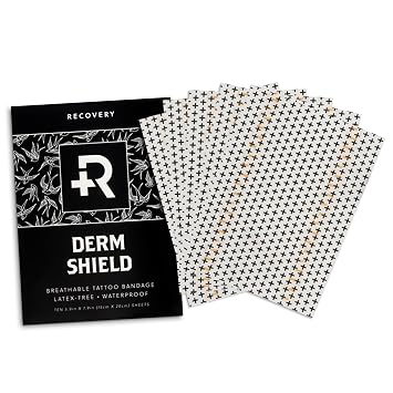 Recovery Aftercare Derm Shield Tattoo Cover Up Patch - Latex-Free & Waterproof Tattoo Aftercare Bandage - Transparent Matte Film - Promotes Healing & Skin Renewal - 5.9 x 7.9 Inches, 10 Pack
