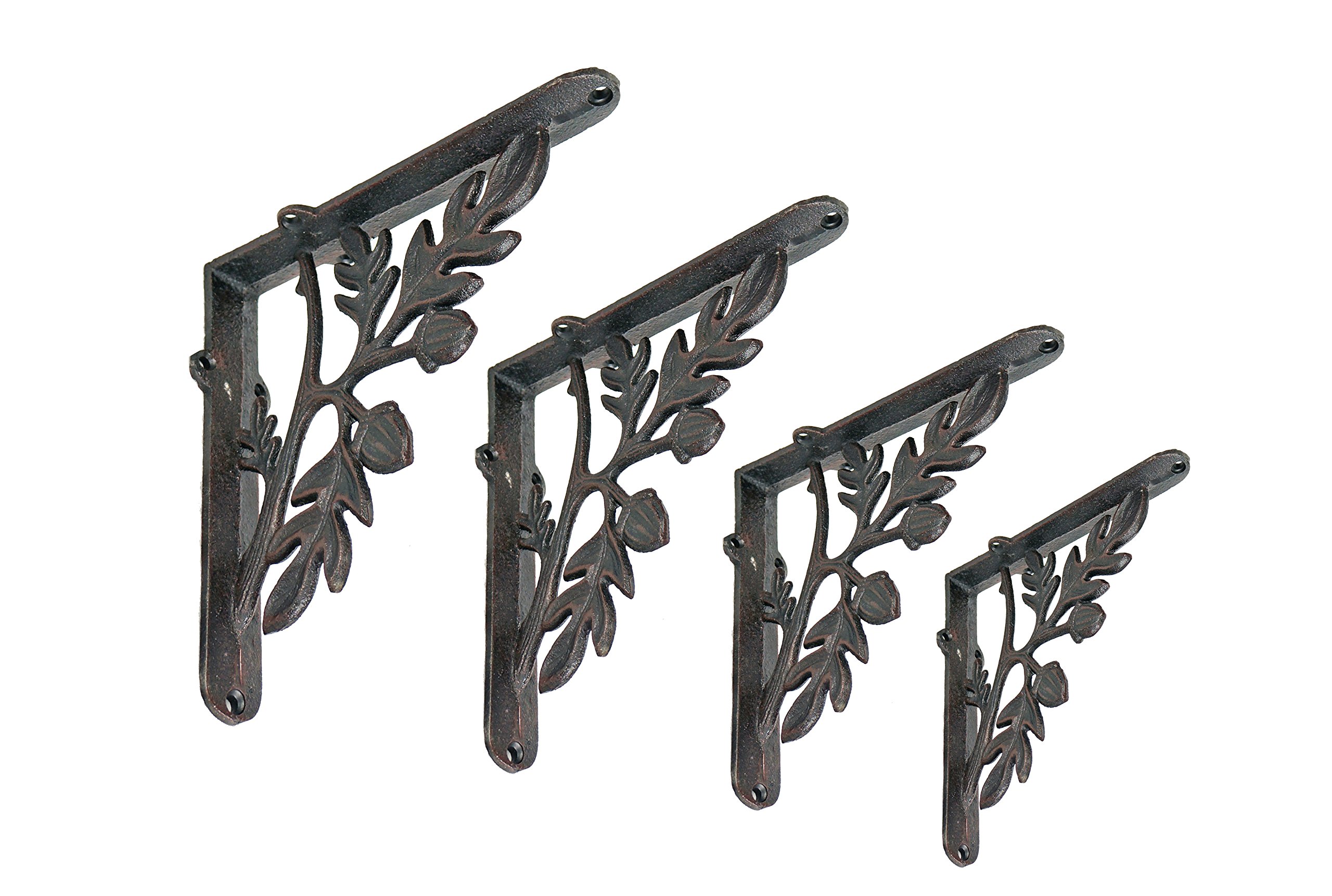 NACH Decorative Shelf Brackets, 4 Pack of 7 x 1.8 x 7 inch, Black Cast Iron Rustic Shelf Brackets - Metal Shelf Brackets for Wall - Rustic Tree Branch