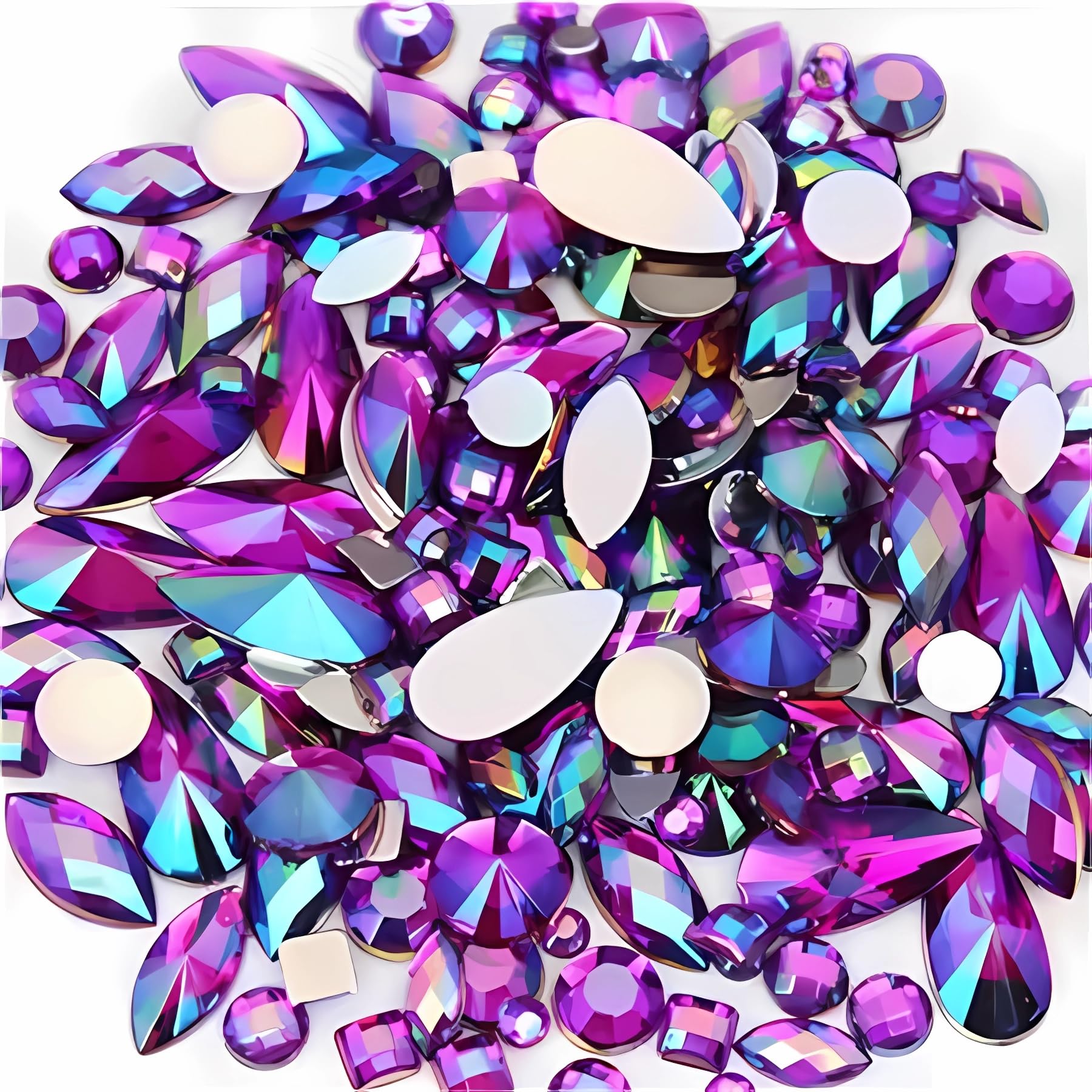 Mixed 1400pcs AB Colour Gems Jewels Flatback Rhinestones, Assorted Shapes Rhinestone for Crafts, Face Art Gem Jewel for Crafting, Acrylic Gemstones DIY Halloween Party Decorations (Dark Purple AB)