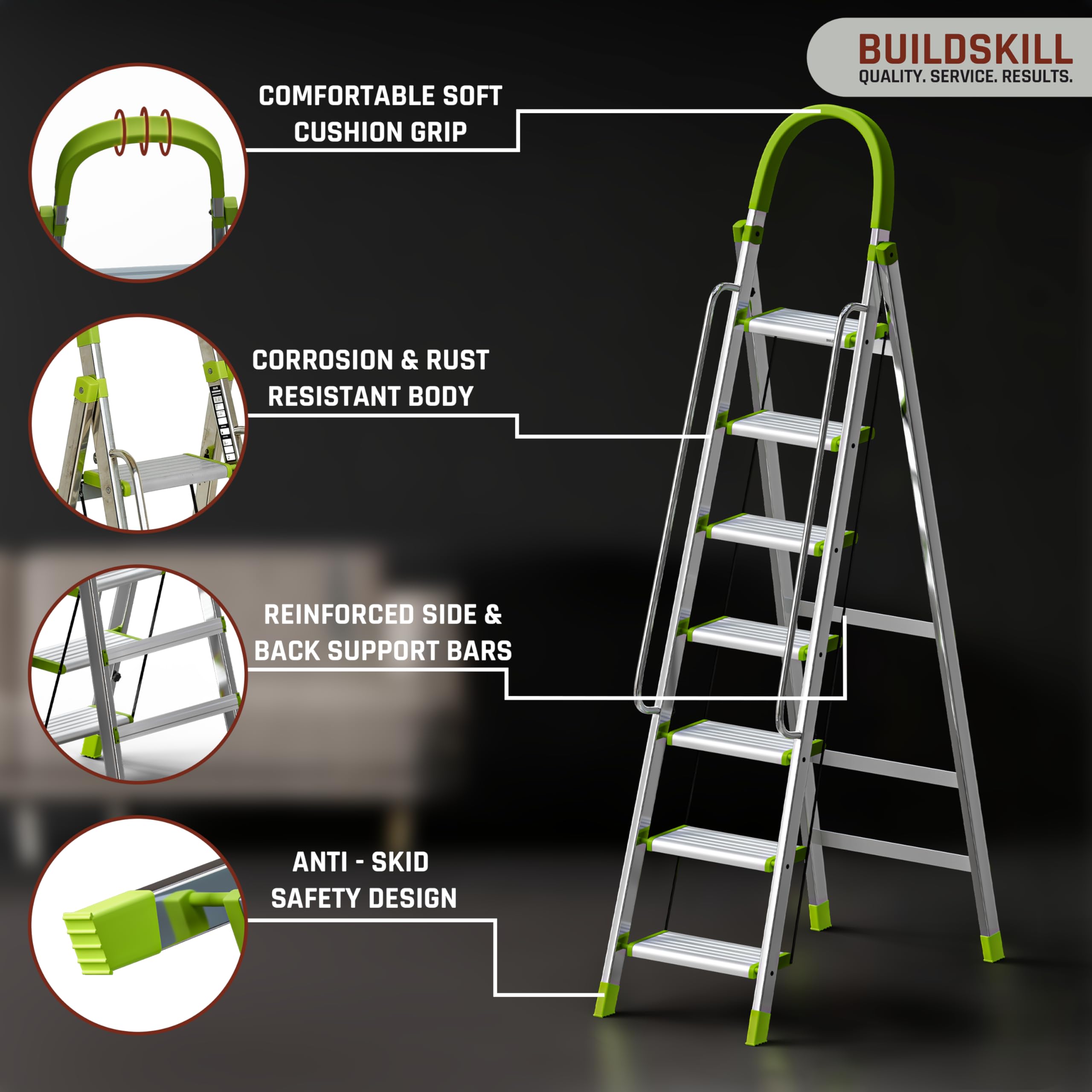 BUILDSKILL Aluminium Ladder - 7 Steps, Lightweight! -5
