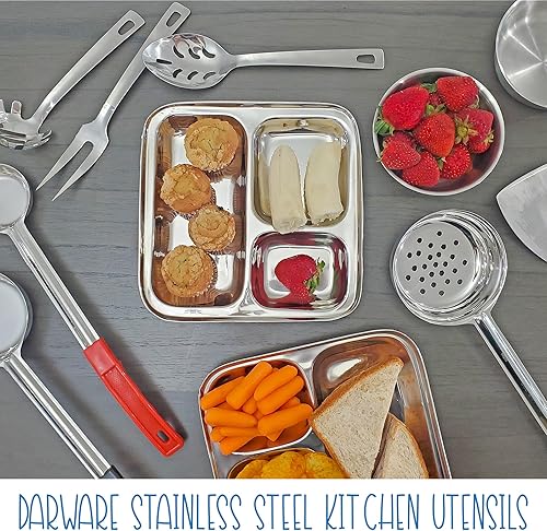 Miniatura 9 de Darware Platos divididos de acero inoxidablebandejas de compartimentos (paquete de 4) mini bandejas oblongas de 3 secciones de 9.8 x 8.1 pulgadas,