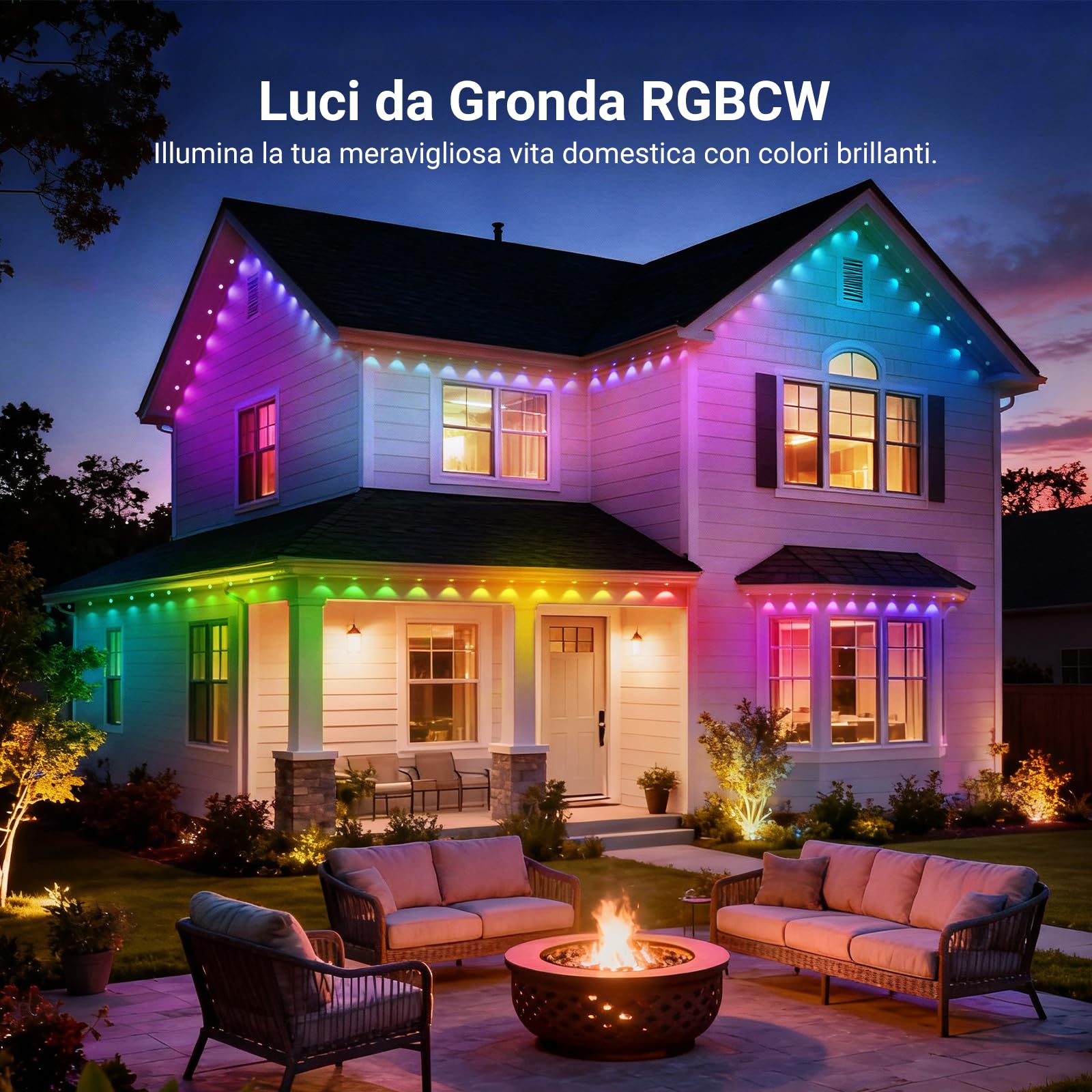 NEEWER Luci Esterne Permanenti 15m per Decorazione Casa, Catene Luminose per Esterni Grondaie Natale Smart AI RGBCW, 30 Luce LED Controllo App 53 Scene IP67 Impermeabile, Compatibile con Alexa, NR02