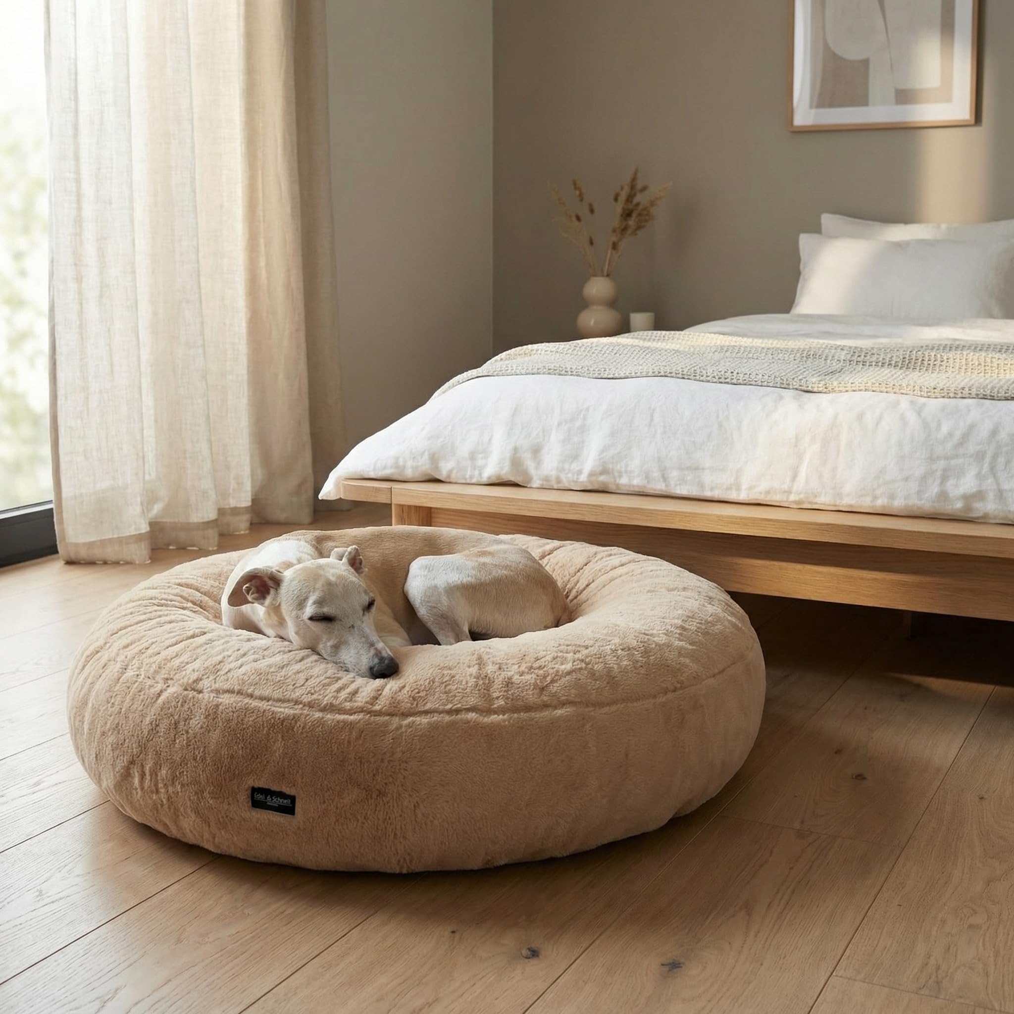 EDEL&SCHNELL Hundebett Wechselbezug beige Ersatz Bezug Hundebett Flocke Bezüge für Hundebetten aus weichem Kuschelplüsch (90)