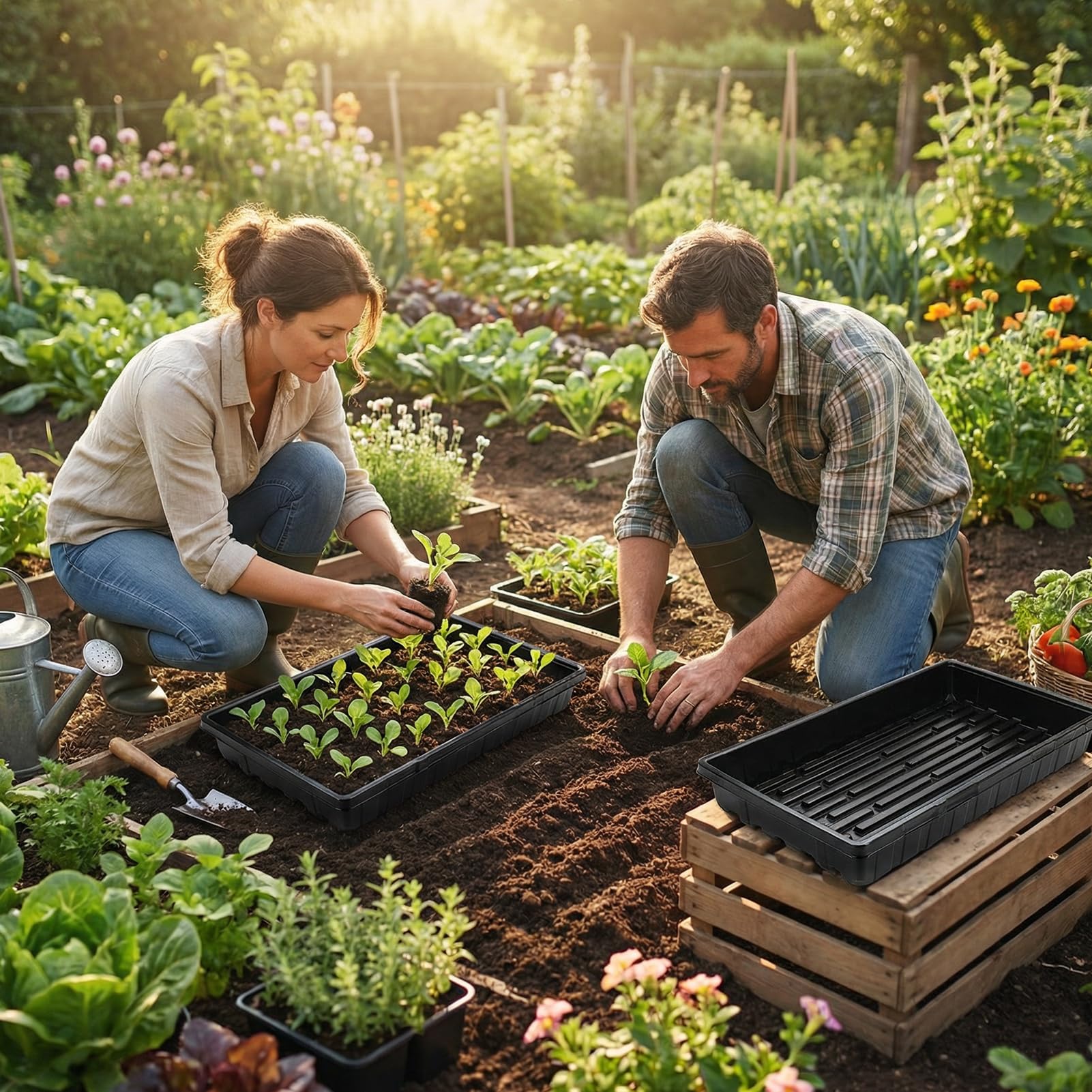 8 Piezas Bandejas de Germinación Sin Agujeros, Bandeja Semilleros Plastico Rectangular, Bandejas de Cultivo de Plantas para Jardín Vegetal Invernadero (54 x 28 x 6 cm)