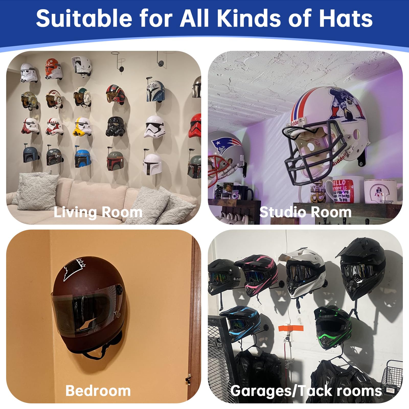 GZQIUYI Helmet Wall Mount Display, 4 Pack Heavy Duty Football Helmet Holder