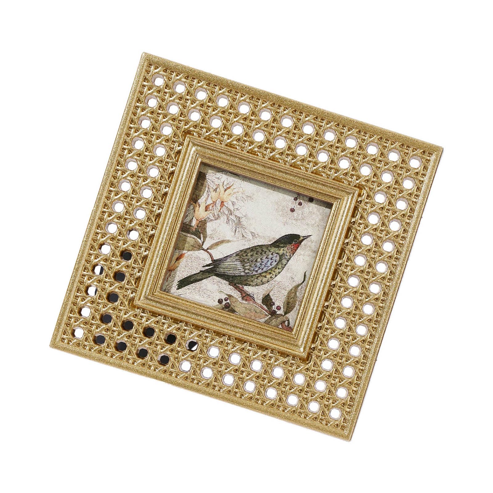 Ornate Photo Frame, Resin Tabletop Picture Frame with Antique Gold Openwork Detail, Square Home Decor Accent for Shelf Display, Desk Styling, Bedroom or Study Vintage Picture Ornate Resin Photo Decor