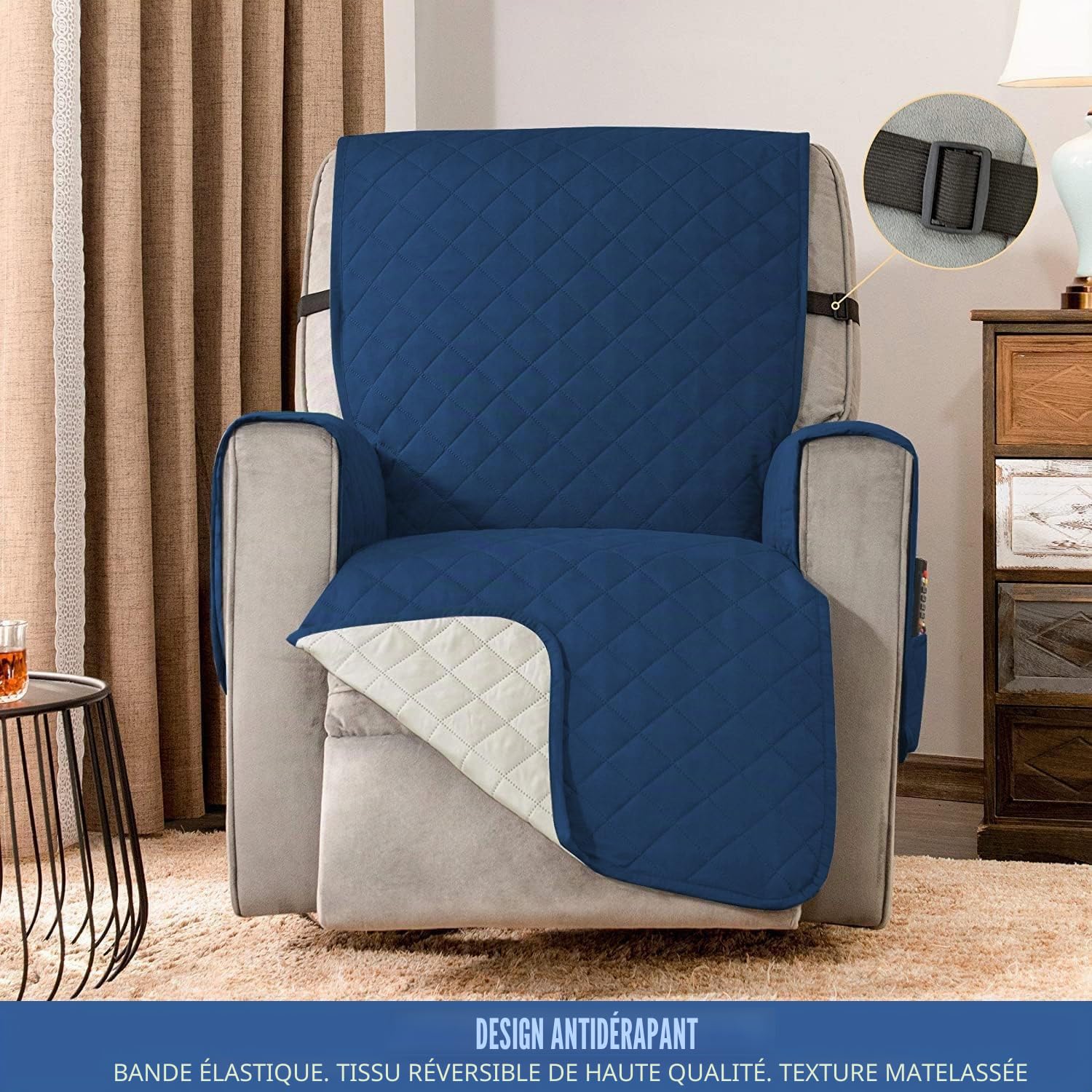 Housses de Fauteuil inclinable, Couverture Protecteur Canapé 1 Place Doux et Confortable, Housse de canapé inclinable, Protecteur de Fauteuil inclinable Lavable à la Maison (Bleu Foncé, L)