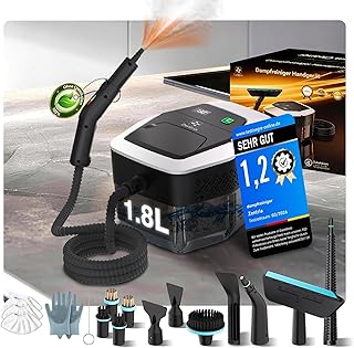 16-IN-1 Dampfreiniger Handgerät【100% Chemiefreie Reinigung – SPJ Spitzentechnik】Dampfreiniger für Alles【Batterieloser Stufengriff mit Deutscher CTL-Technik】Dampfbesen für Boden, Küche etc.(1.8L)