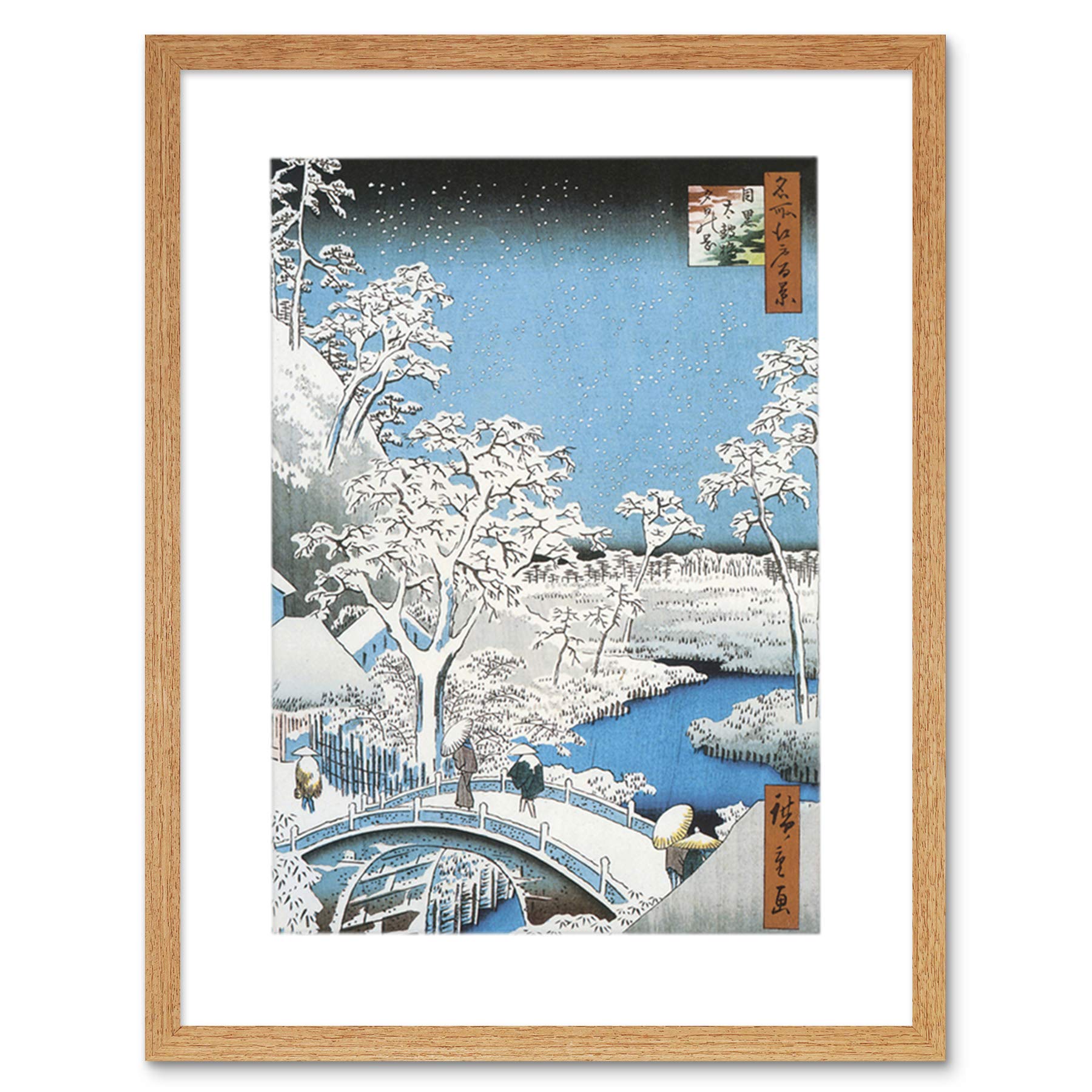 Wee Blue Coo Painting Japan Woodblock Winter Bridge Over River Frame Print Picture F12X688
