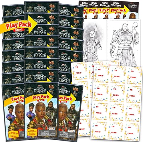 Black Panther - Tarjetas de San Valentín para la escuela de niños, paquete de 24 juegos de actividades de Marvel con etiquetas, regalos de San