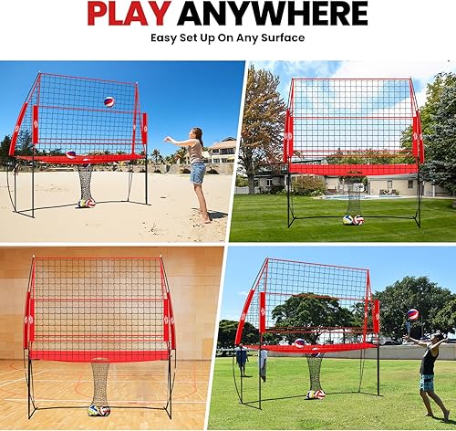 Miniatura 6 de Equipo de entrenamiento de voleibol, estación de red de práctica de pelota de voleibol ajustable en altura para servir, pinchar, práctica de golpe,