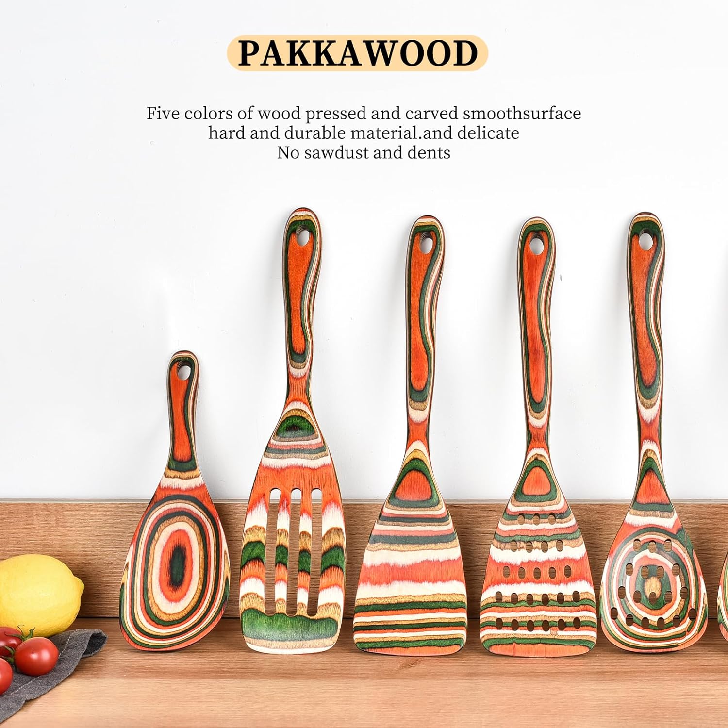 Gudamaye Pakkawood 7-Piece Red Wooden Cooking Utensils, Wooden Spoons for Cooking,Wooden Spoon Set, Wooden Kitchen Utensil set, Pakkawood kitchen Utensils for Serving, Bridal Shower Gifts - Image 3