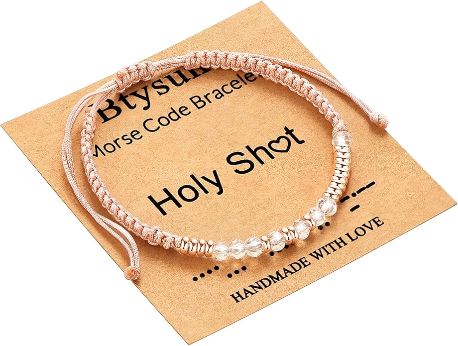 Btysun Morse Code Bracelets for Women Christmas Gift Stocking Stuffers for Teens Pink Braided Bracelets Inspirational Best Friend Birthday Gifts for Her High School Graduation Gifts for Her 2025 Mom Bracelet Jewelry