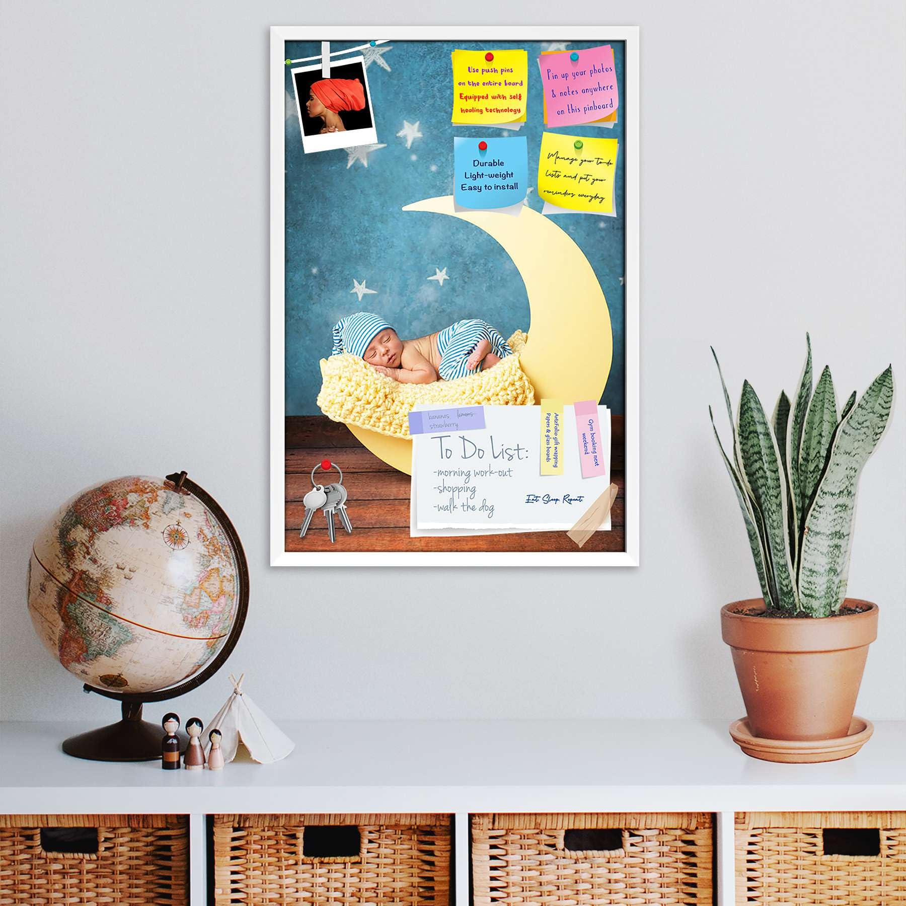 ArtzFolio New Born Baby Boy D1 | Bulletin Board Notice Pin Board | Vision Soft Board Combo with Thumb Push Pins & Sticky Notes | White Frame | 12 x 17.5 inch (30 x 44 cms)-image-37