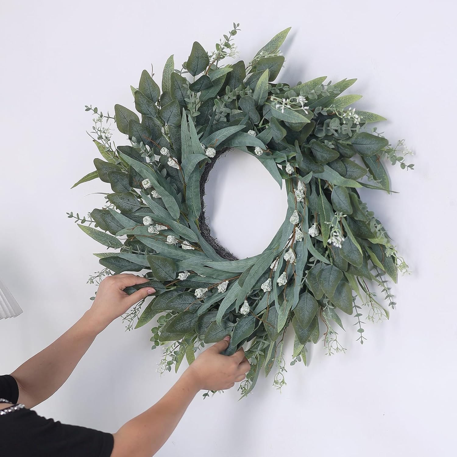 26" Eucalyptus Wreath for Front Door - Large Artificial Greenery Outdoor Wreath for Porch, Window,Farmhouse,Home,Holiday,Hanging Decor- Spring, Summer, Fall, All Seasons (Green) - Image 5
