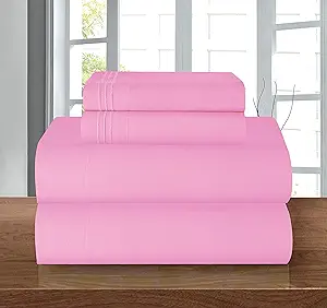 Elegant Comfort Luxury 1500 Premium Hotel Quality Microfiber 4-Piece Sheet Set - Wrinkle Resistant, All Around Elastic Fitted Sheet, Deep Pocket up to 16", California King, Light Pink