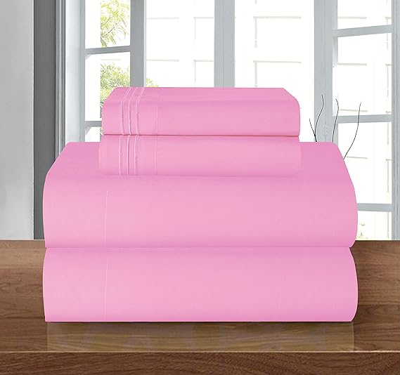 Elegant Comfort Luxury 1500 Premium Hotel Quality Microfiber 4-Piece Sheet Set - Wrinkle Resistant, All Around Elastic Fitted Sheet, Deep Pocket up to 16", California King, Light Pink