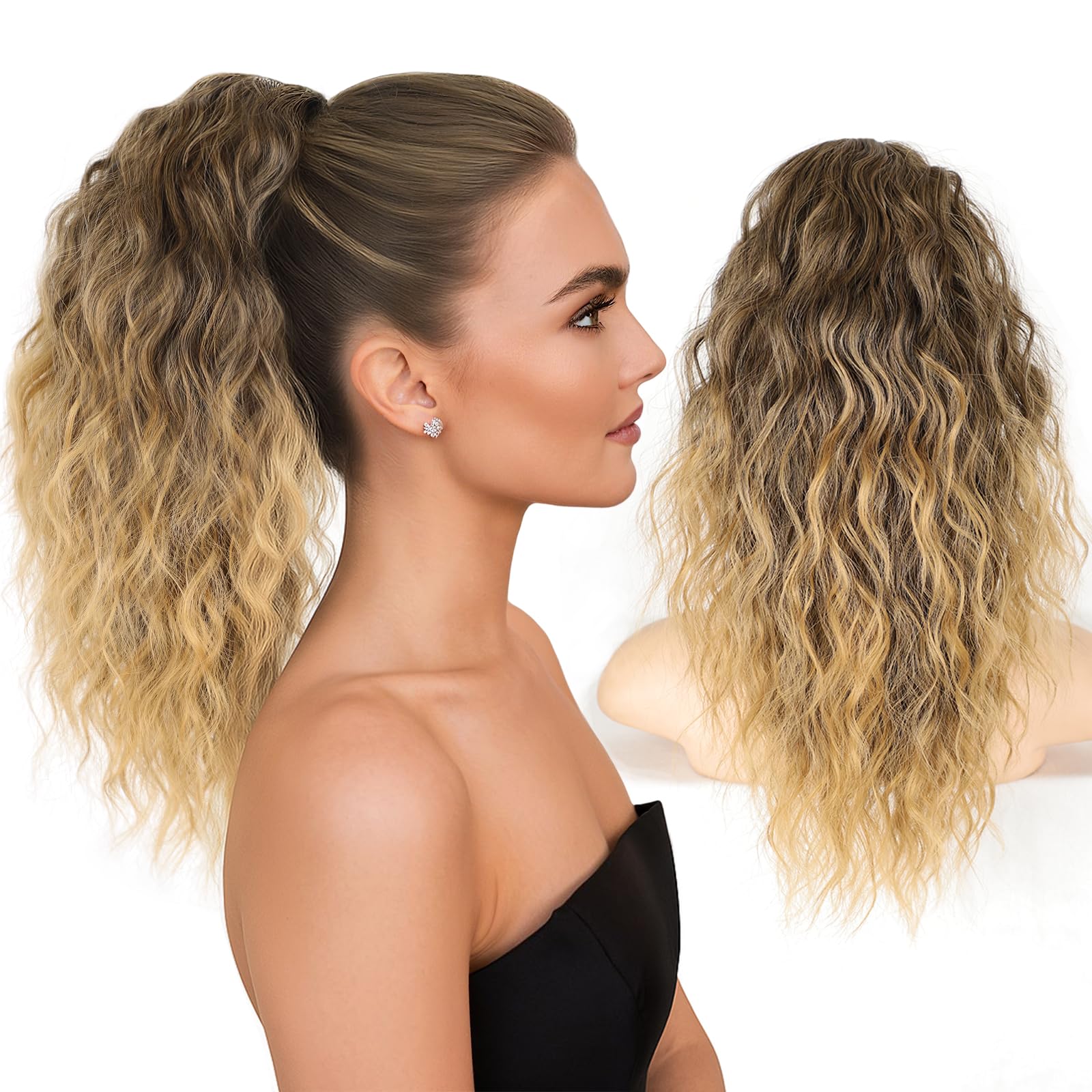 Isaic 18 Inch Claw Clip Ponytail Extension – Volumizing Wavy Hairpiece for Thin Hair, Natural Looking Synthetic Ponytail for Daily Use (Omber Dark Ash