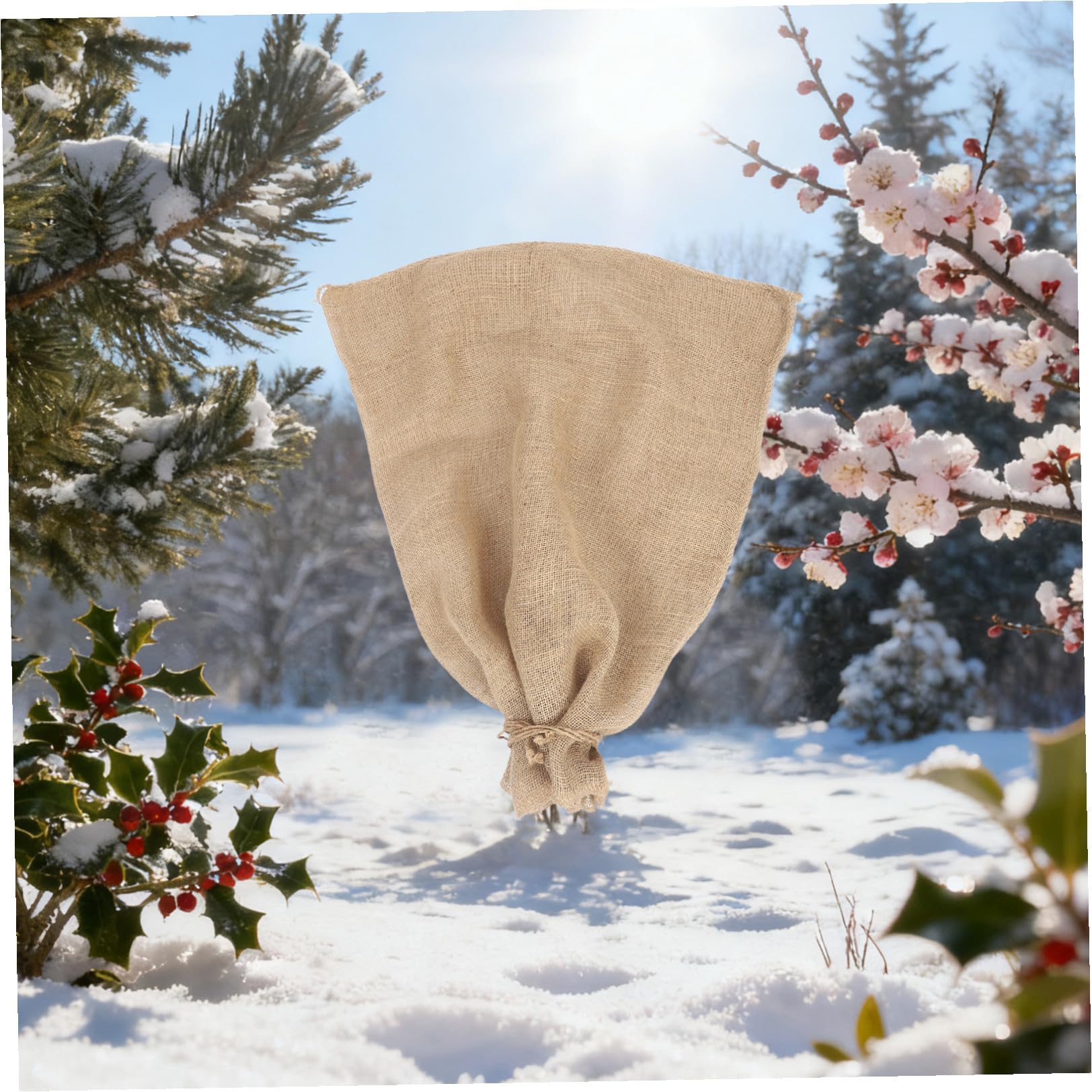 Abaodam 2 Pezzi Coperture per Piante in Iuta Antigelo con Coulisse Regolabile 80X100 CM, Sacchi Isolanti Riutilizzabili per Protezione Invernale di Arbusti e Alberi da Frutto, Resistente a