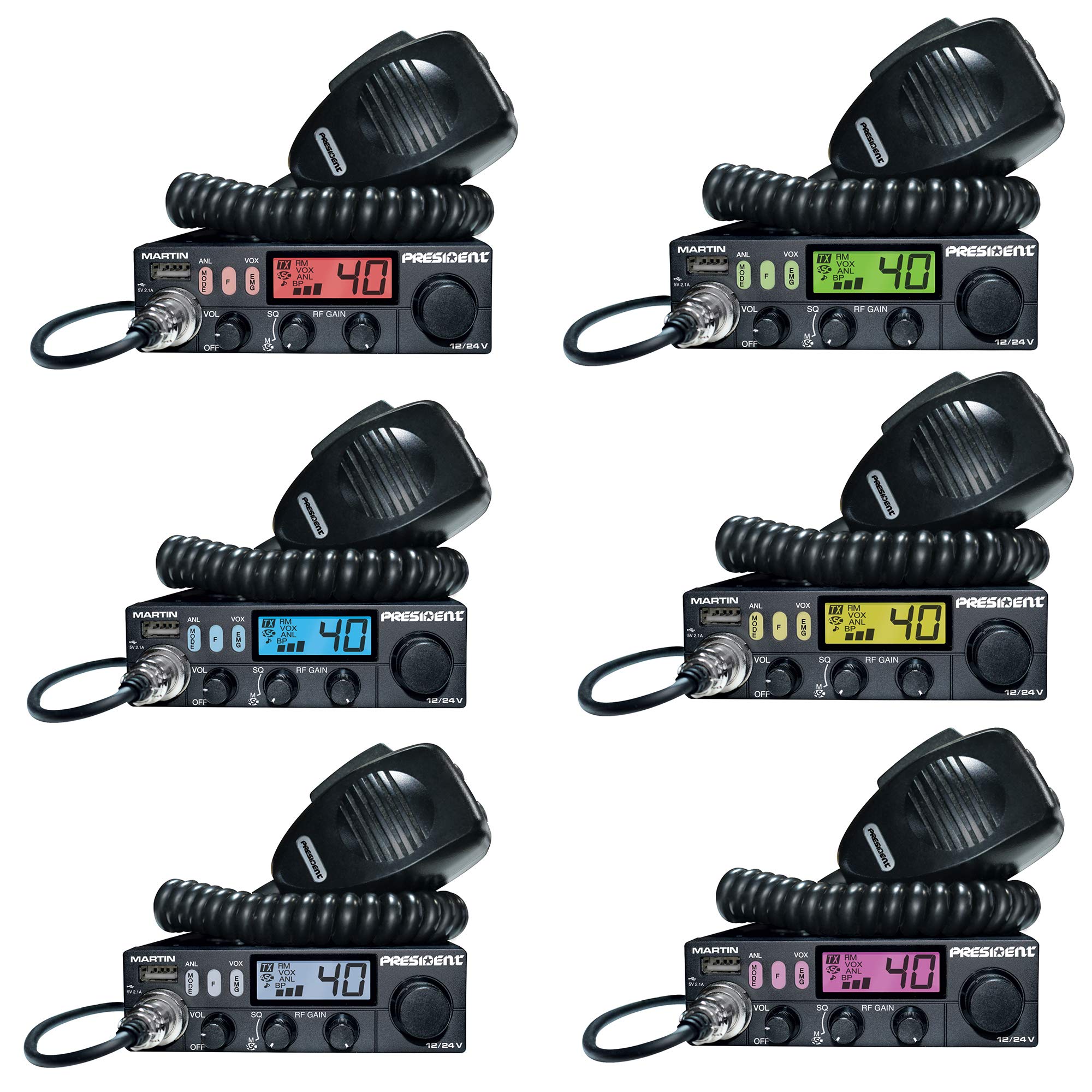PRESIDENT Martin Multistandard 40CH AM/FM Roger Beep Scan ANL Filtre 4 W 12/24 V avec écran Multicolore