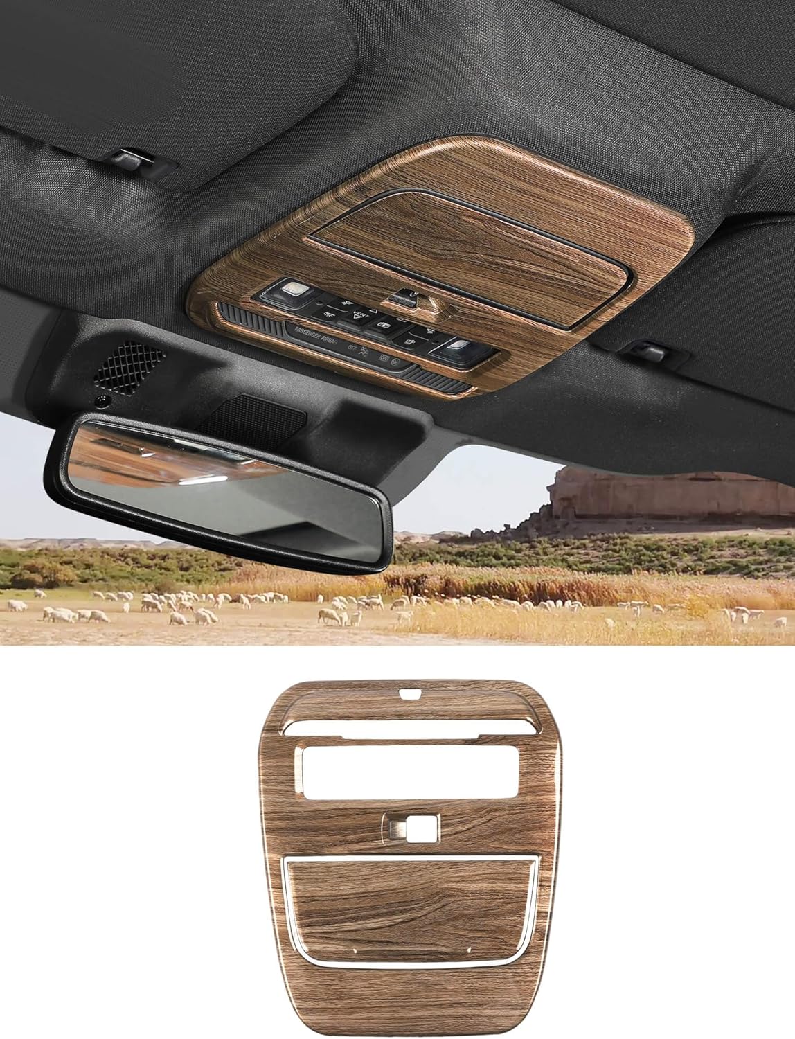 Savadicar Overhead Console Cover Trim for 2021-Present Ford F150, Wood Grain Finish Dome Light Panel Overlay Accent, Interior Decorative Accessories