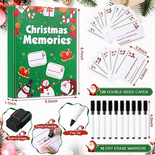Miniatura 7 de Juego de cartas de Navidad para noche de juegos familiares, 120 tarjetas con 10 marcadores de borrado en seco, divertidos juegos de mesa para grupos