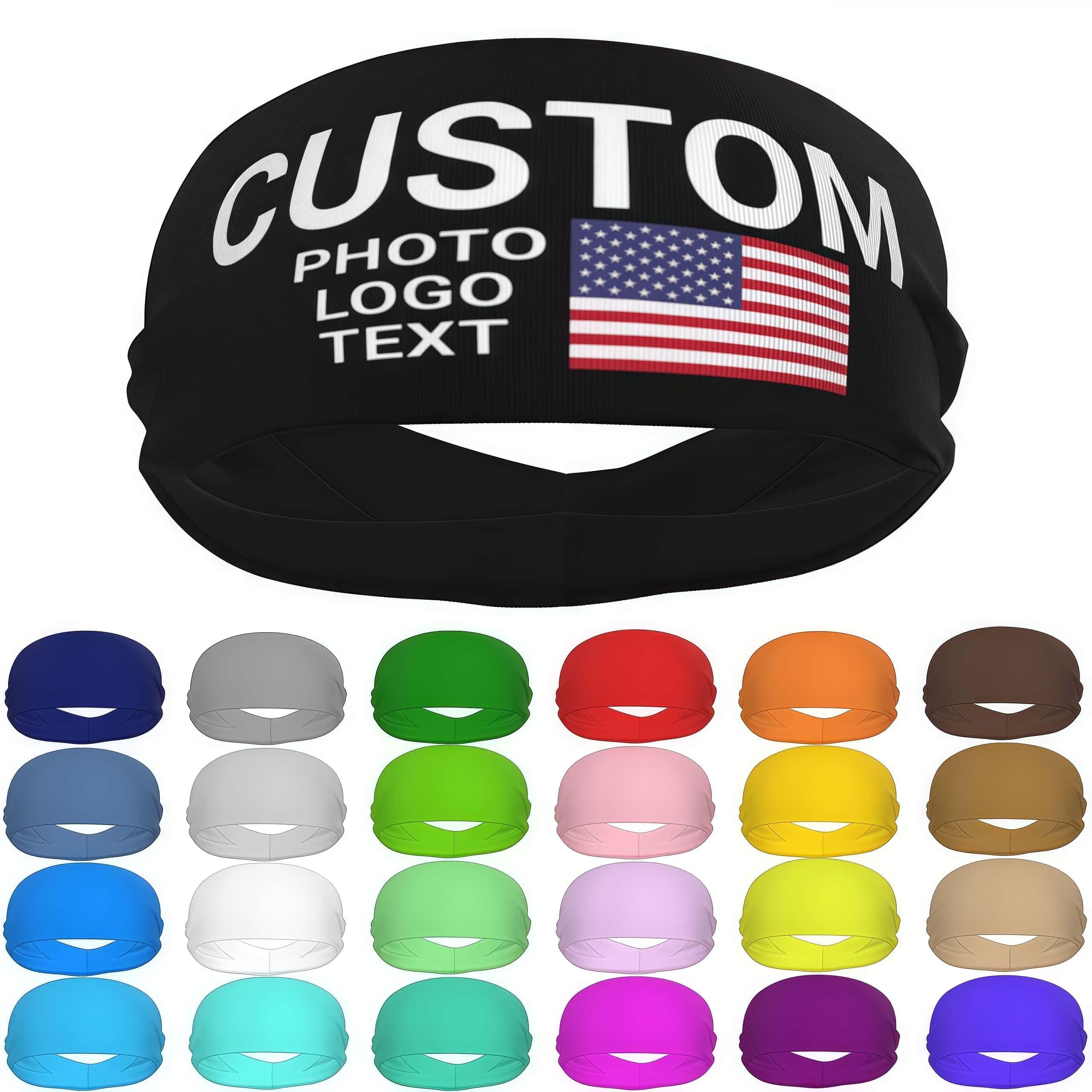 JJWWAMAP Custom Sports Headband Sweatband Bandana Add Your Photo Logo Text Number, Bulk Customized Unisex Sports Moisture Wicking Breathable Elastic