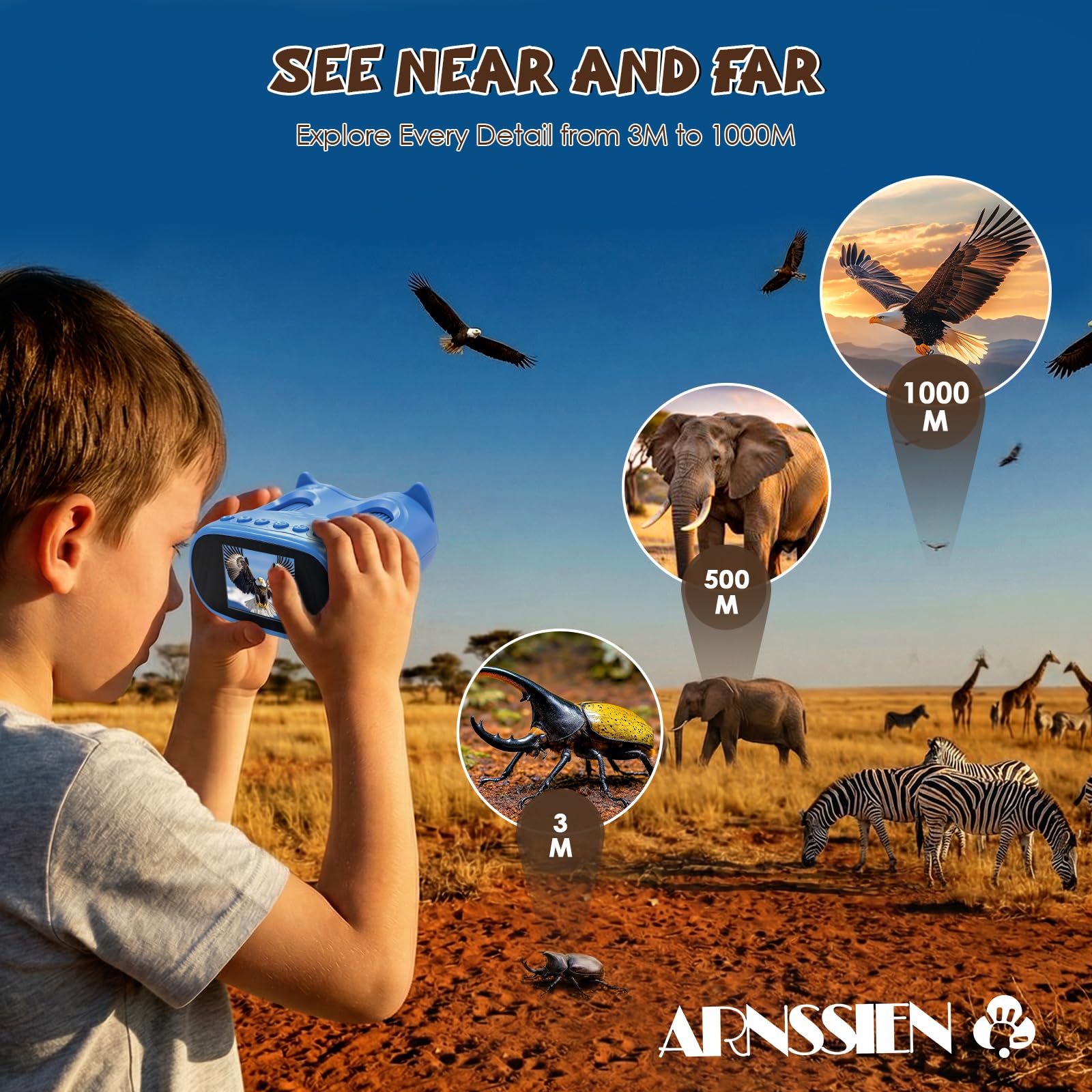 ARNSSIEN 2 in 1 Microscopio Bambini e Telescopio,1000x Microscopio Portatile Bambini & Telescopio10X, Foto/Video 1080P, Kit Scientifico STEM, Regalo Educativo/di Compleanno per Bambino da 3 a 12 Anni