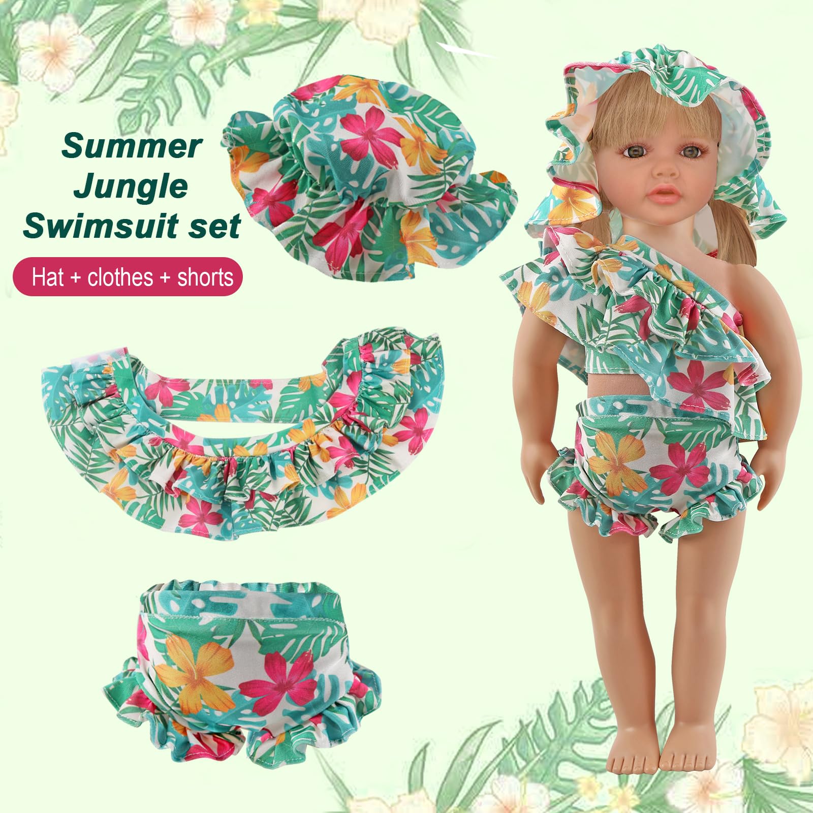 4 PCS Swimming Doll Clothes Set including Bikini Swimsuits, Doll Clothes and Accessories for 14-16 Inch Girl Dolls - Image 3