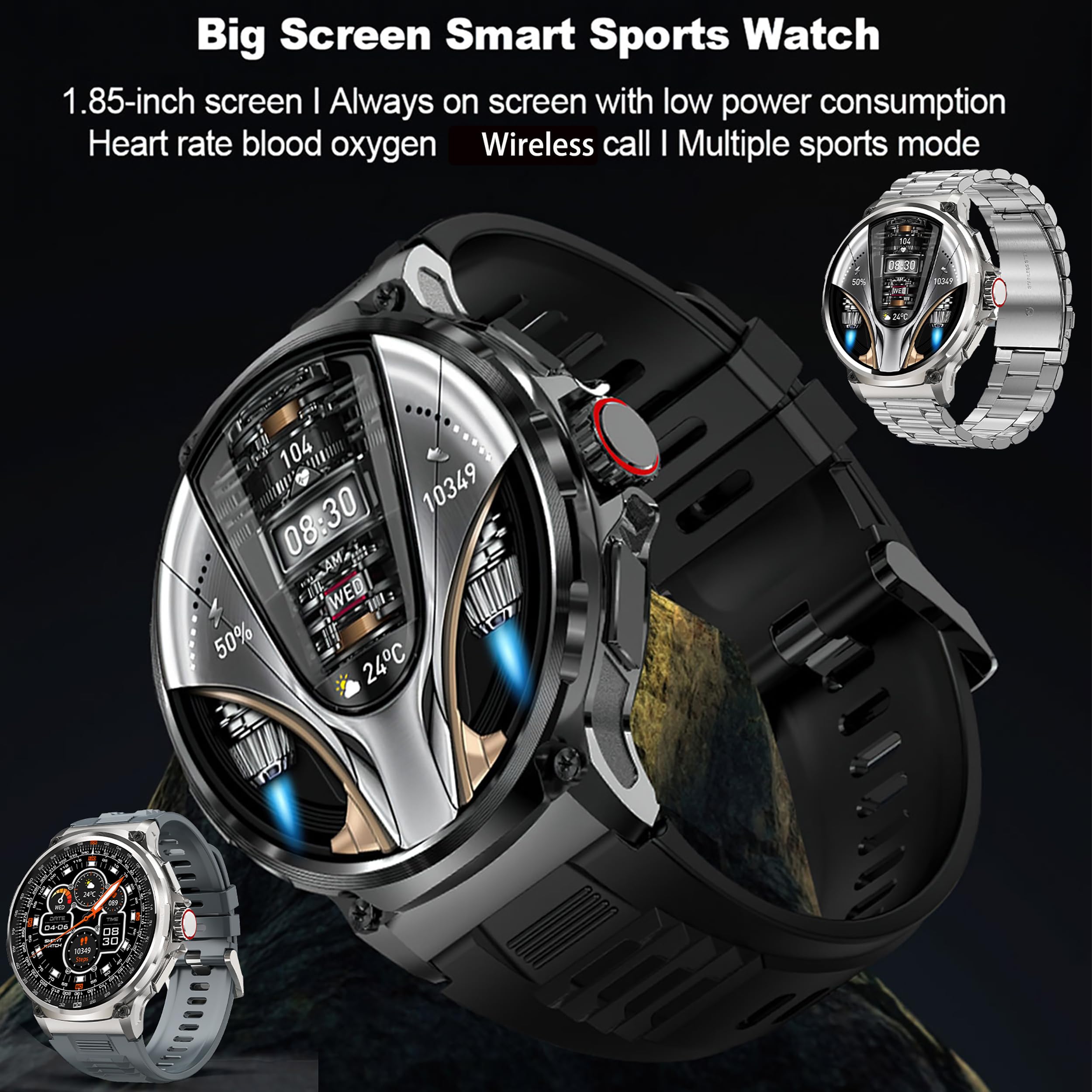 1,85'' AMOLED Smartwatch Uomo con Chiamate Bluetooth, 2025 Nuovo Orologio Fitness con 24/7 Monitor Temperatura Corporea Sonno e Cardiofrequenzimetro, SpO2, Orologio Sportivo 3ATM iOS Android (Argento)