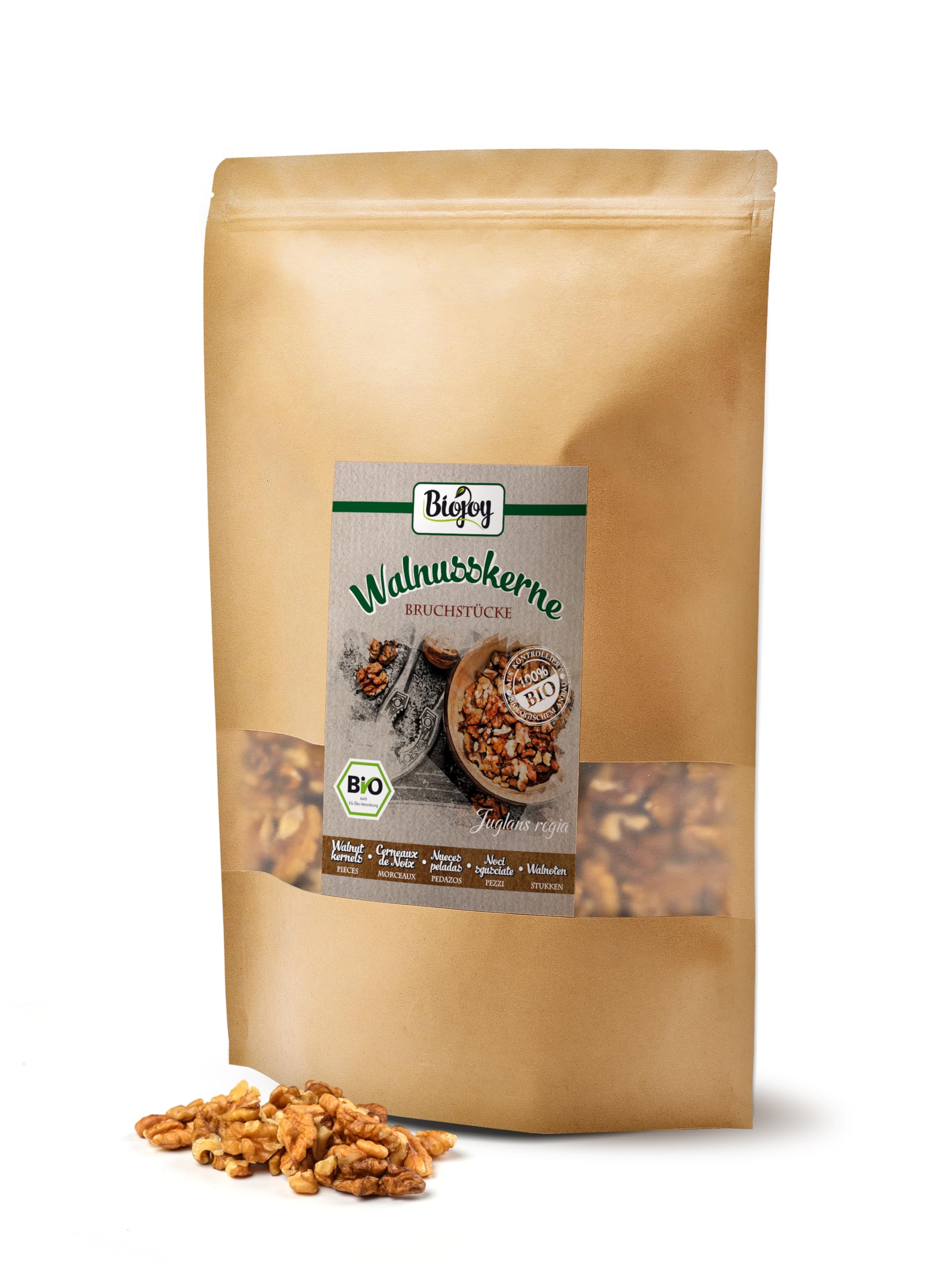 Biojoy Nueces Peladas Orgánicas 1 kg, crudas y trituradas, sin sal