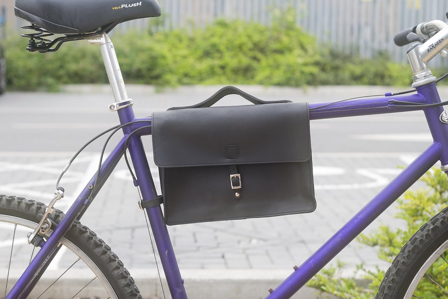 Classic Frame Satchel Bag for Bicycle Bike Genuine Leather Black Bike Bag Satch-BL