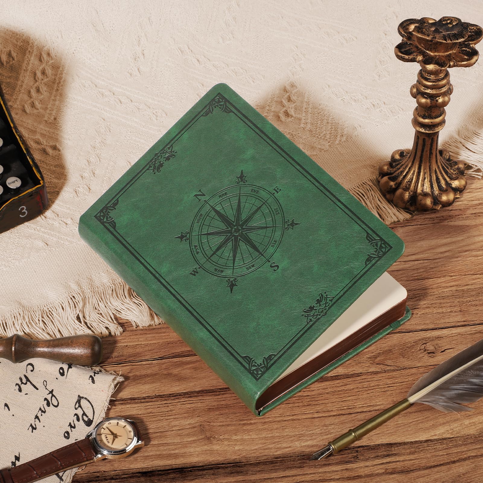 AHGXG A5 Notebook Journal Dotted, Hardcover Note Book Leather Journals for Women, 320 Numbered Pages for Writing, 100gsm Lined Paper, for Men Work Office School,Dark Green