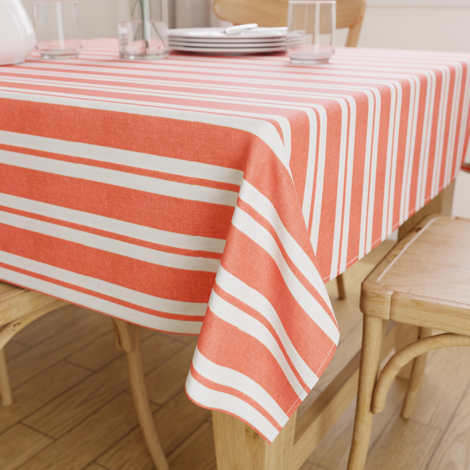 Encasa XO Dining Table Cover | 56"x56" Recycled Cotton Tablecloth | Franca Orange Stripes Design Table Cloth For Decoration - Machine Washable.
