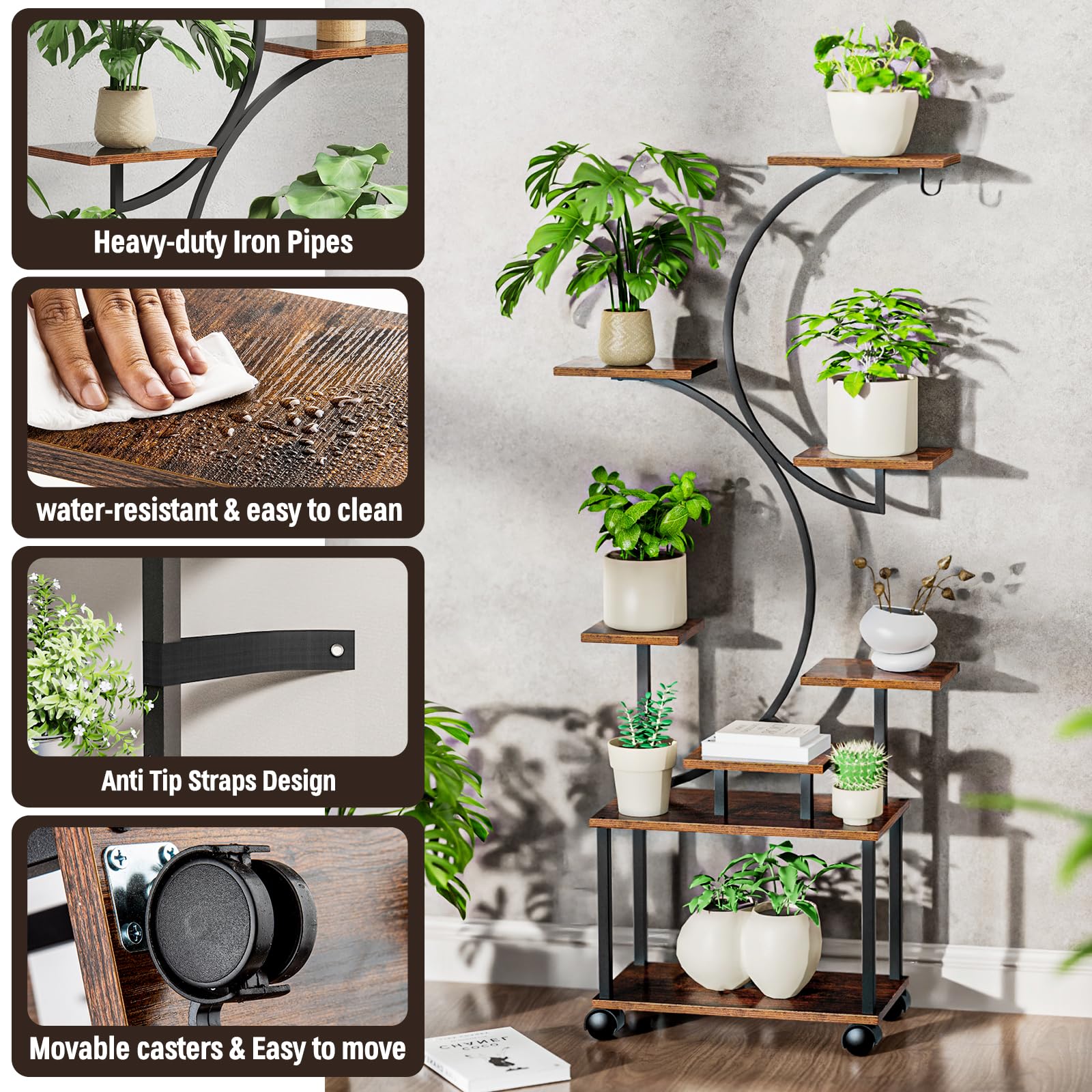 Support Pour Plantes Avec Lampes De Croissance – 8 Niveaux, 155 Cm, Roulettes