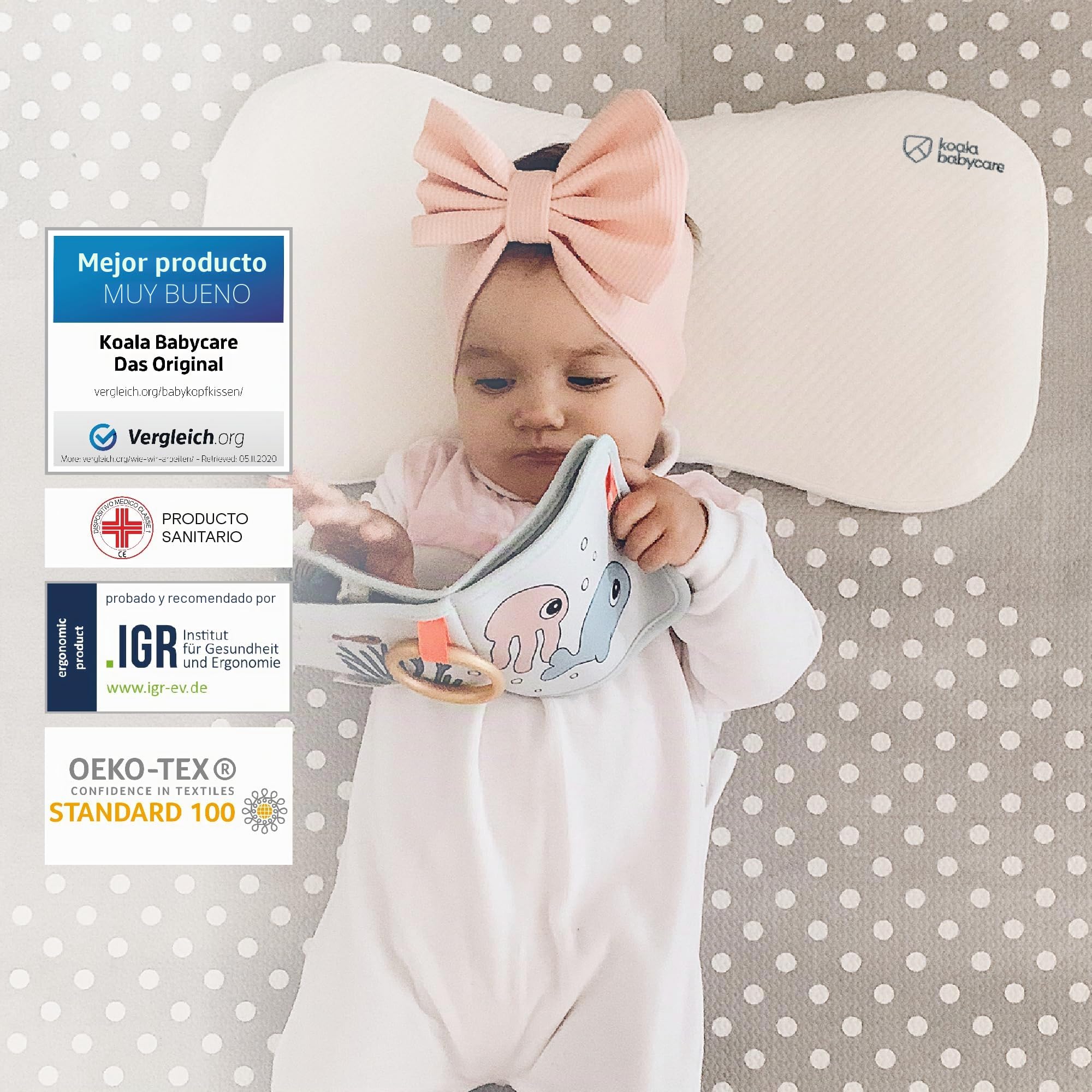 KOALA BABYCARE Almohada para bebés hasta los 36 Meses para Ayudar a prevenir y Tratar la plagiocefalia,de Funda extraíble (con Dos Fundas), Hecha de Memory Foam, Espuma viscoelastica - Blanco