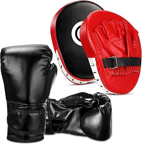 Juego de guantes de boxeo y guantes de boxeo para niños, guantes negros de 6 onzas, guantes curvados, equipo de entrenamiento para artes marciales,