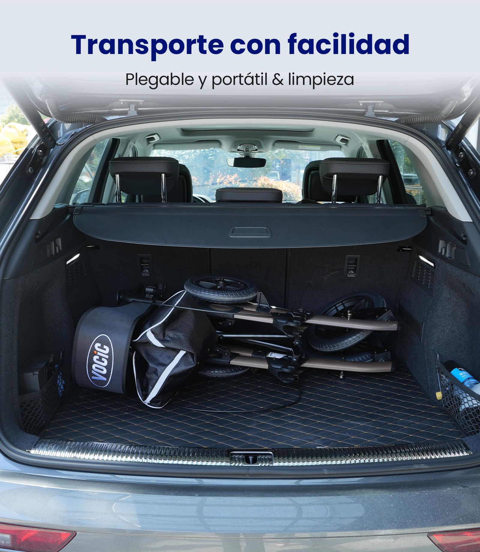 VOCIC Andador para ancianos,Andadores adultos con cesta y asiento y 4 ruedas,Andador plegable ligero, Aluminio ajustable en altura para exteriores y viajes, Gris (5 años de garantía)
