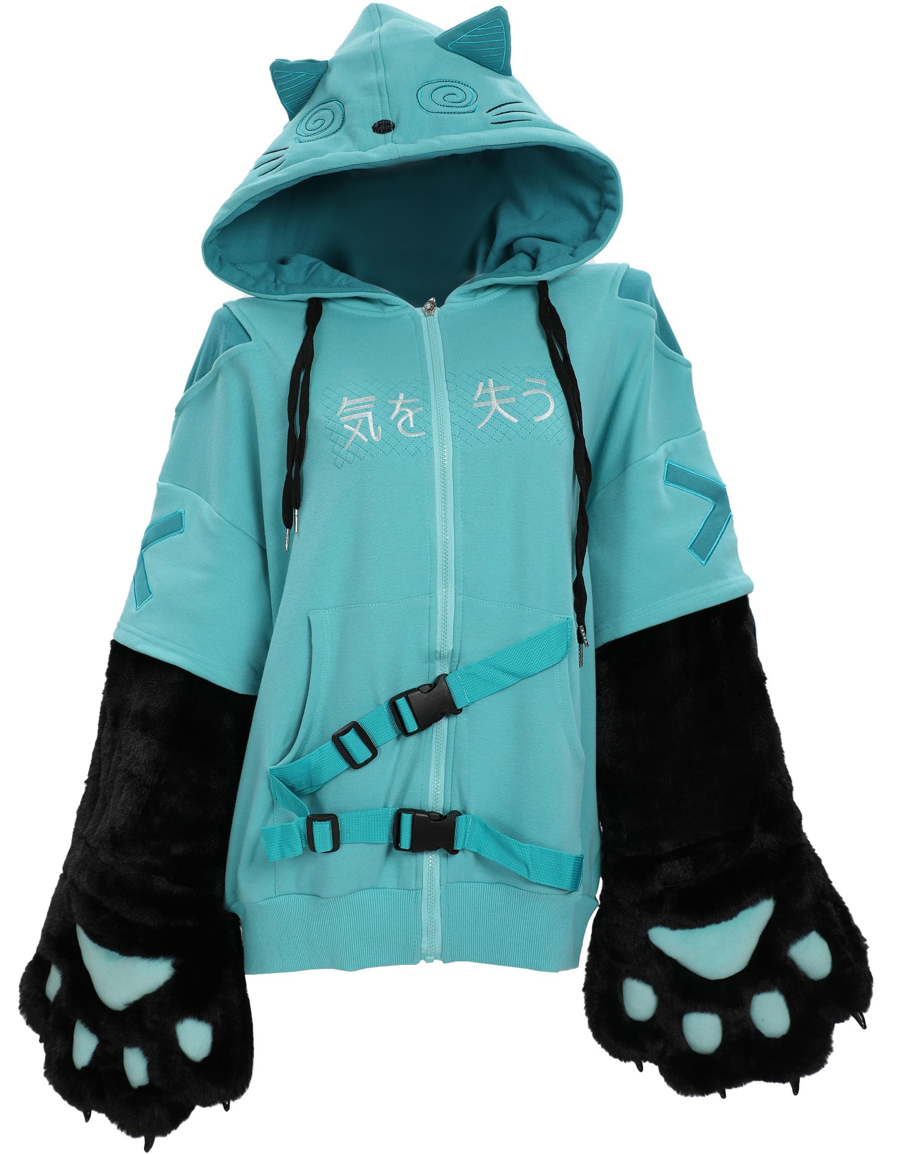 MicotakuWomen's Cat Zip Up Hoodie with Detachable Furry Paw Gloves