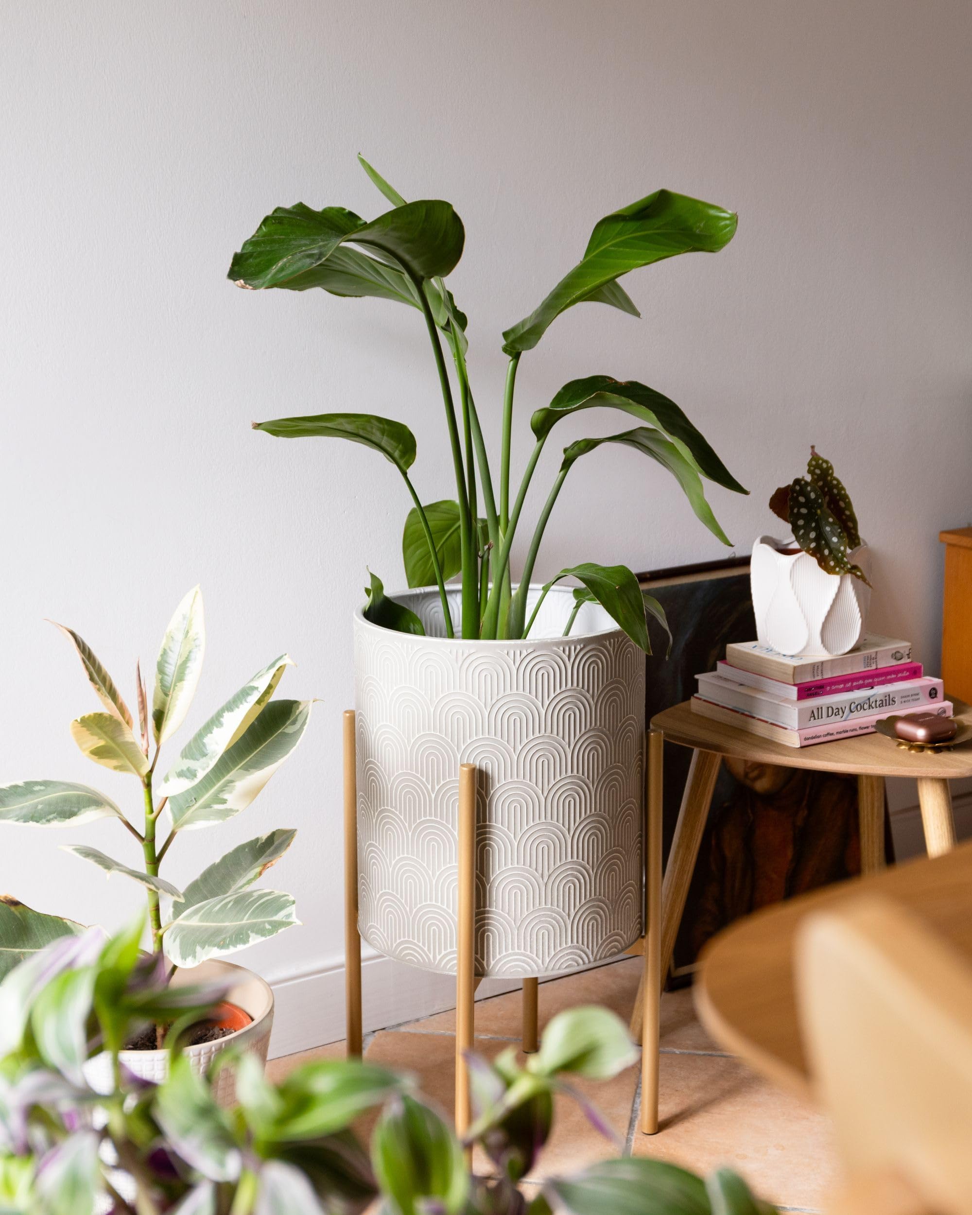 Pflanzenständer Metall grau rund Schuppen-Design Blumentopf mit Ständer Aubrieta