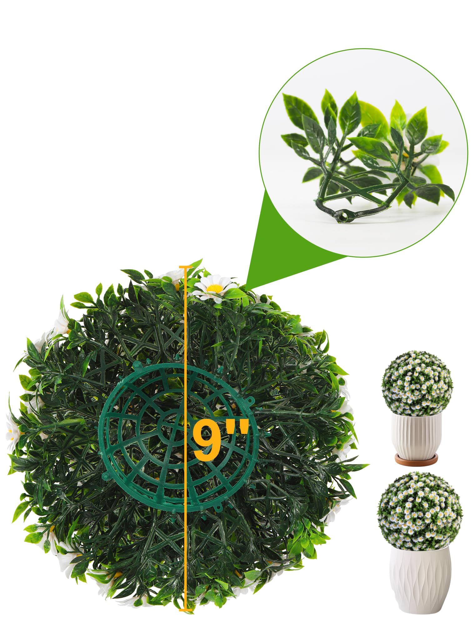 Boule topiaire artificielle en forme de marguerite, boules de buis artificielles à suspendre, boules de plantes artificielles pour intérieur et extérieur, boule de plantes vertes, décoration de jardin