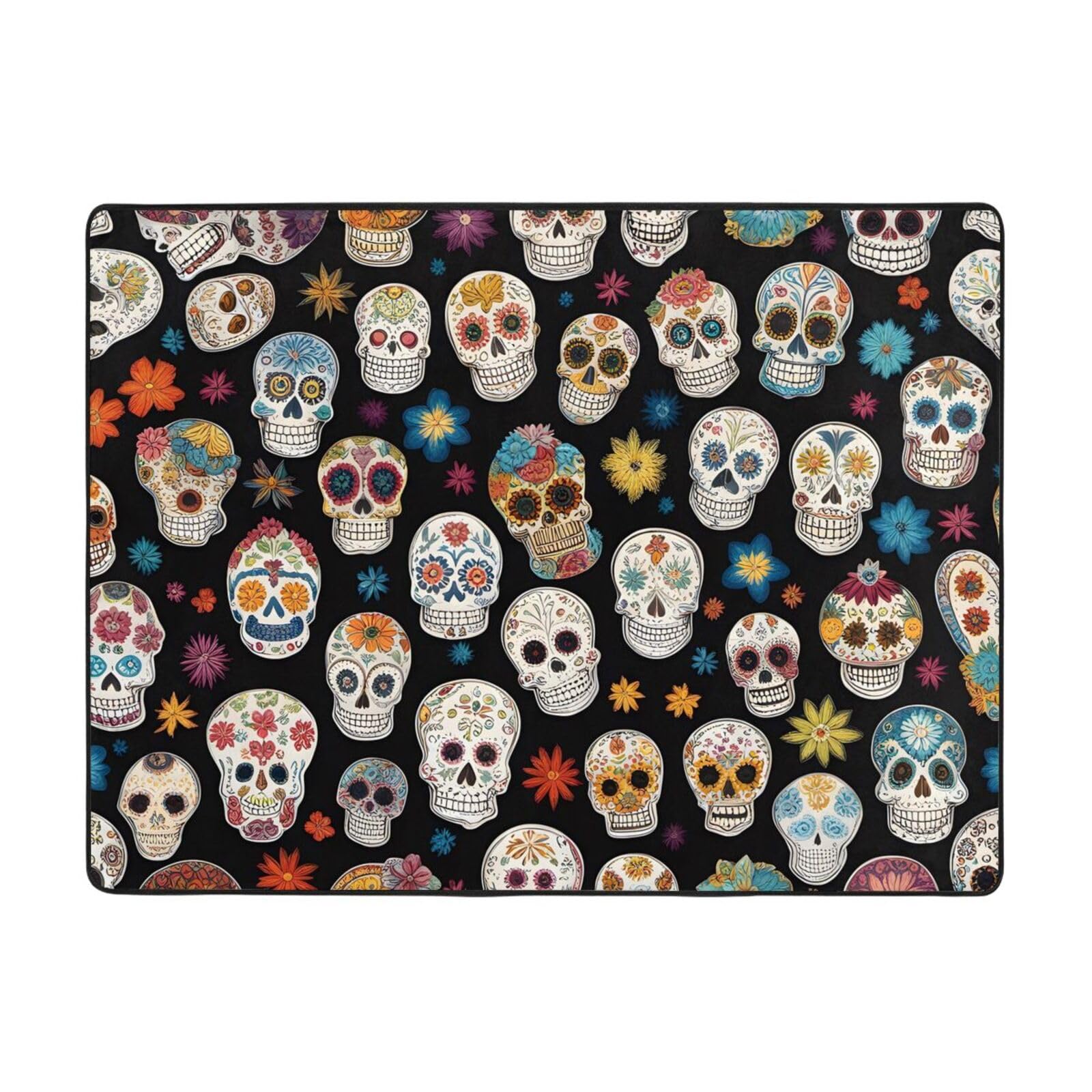Tapis antidérapant avec crânes en sucre, revêtement sécurisé et stable 160 cm