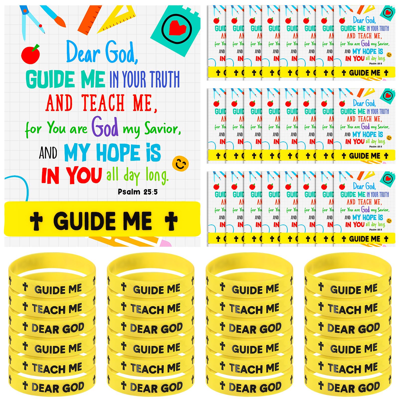 Wiwiqing 24 Sets End of The Year Gifts for Students Bible Verse Bracelets Christian Cards Religious Silicone Bracelets Motivational Wristbands for Kids Women Sunday School Bible Lesson Church Group
